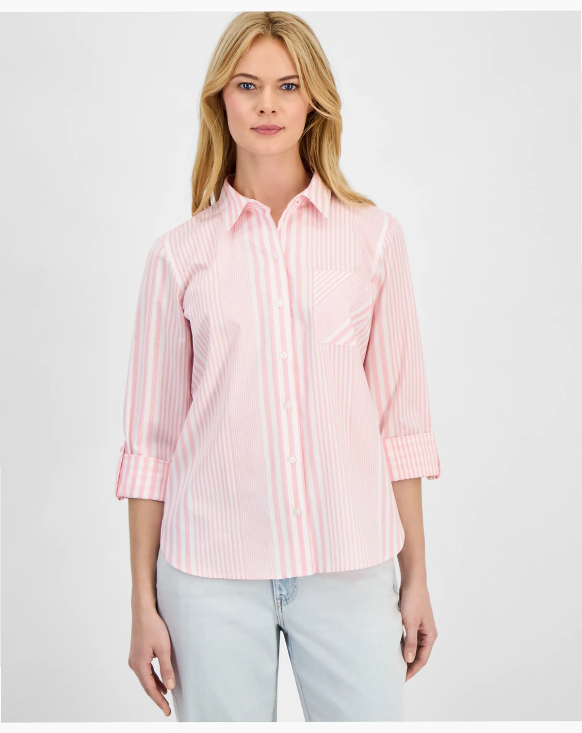 Nautica Women's Springfield Stripe Roll-Tab Shirt