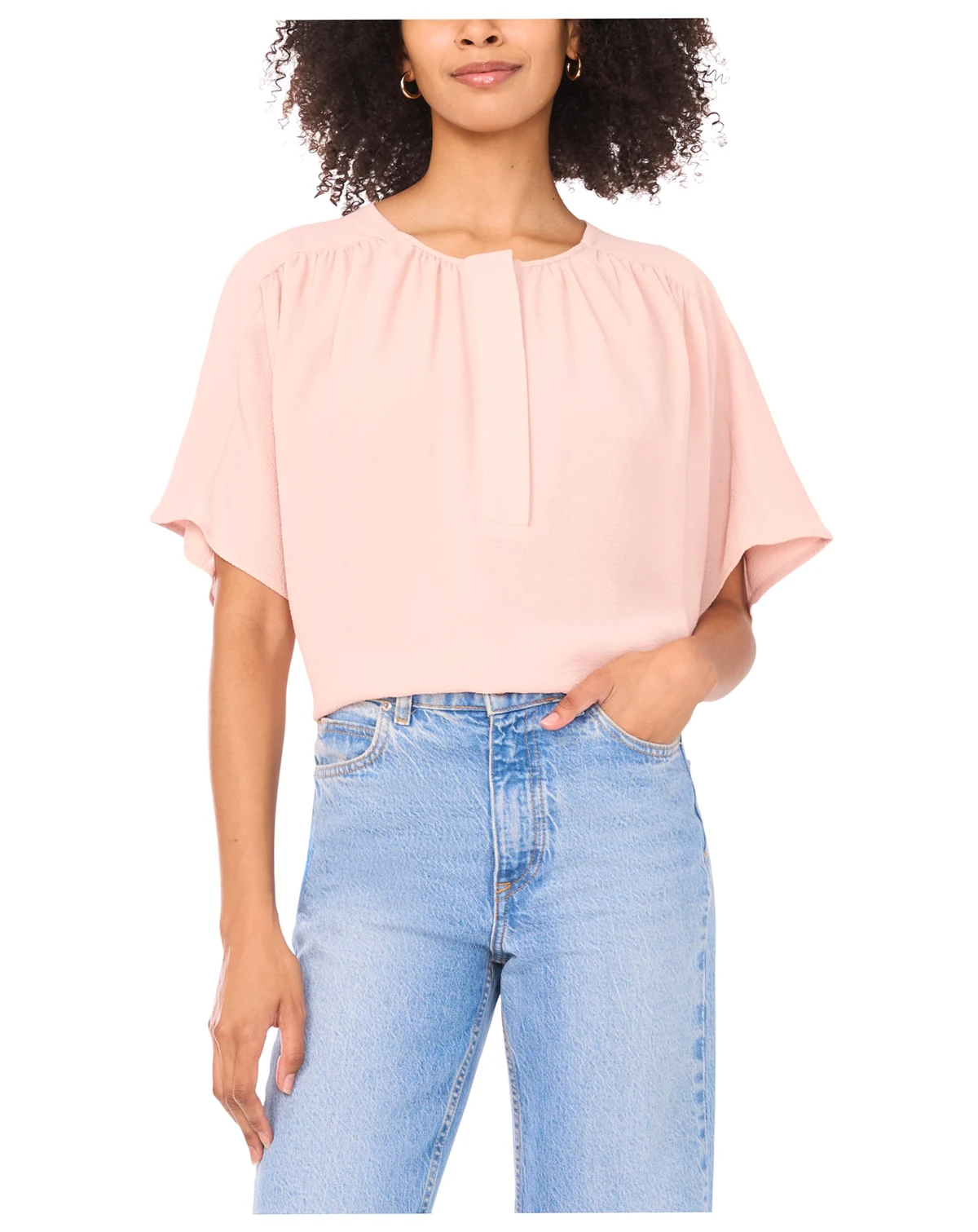 Women's Front Shirring Crew Neck Blouse