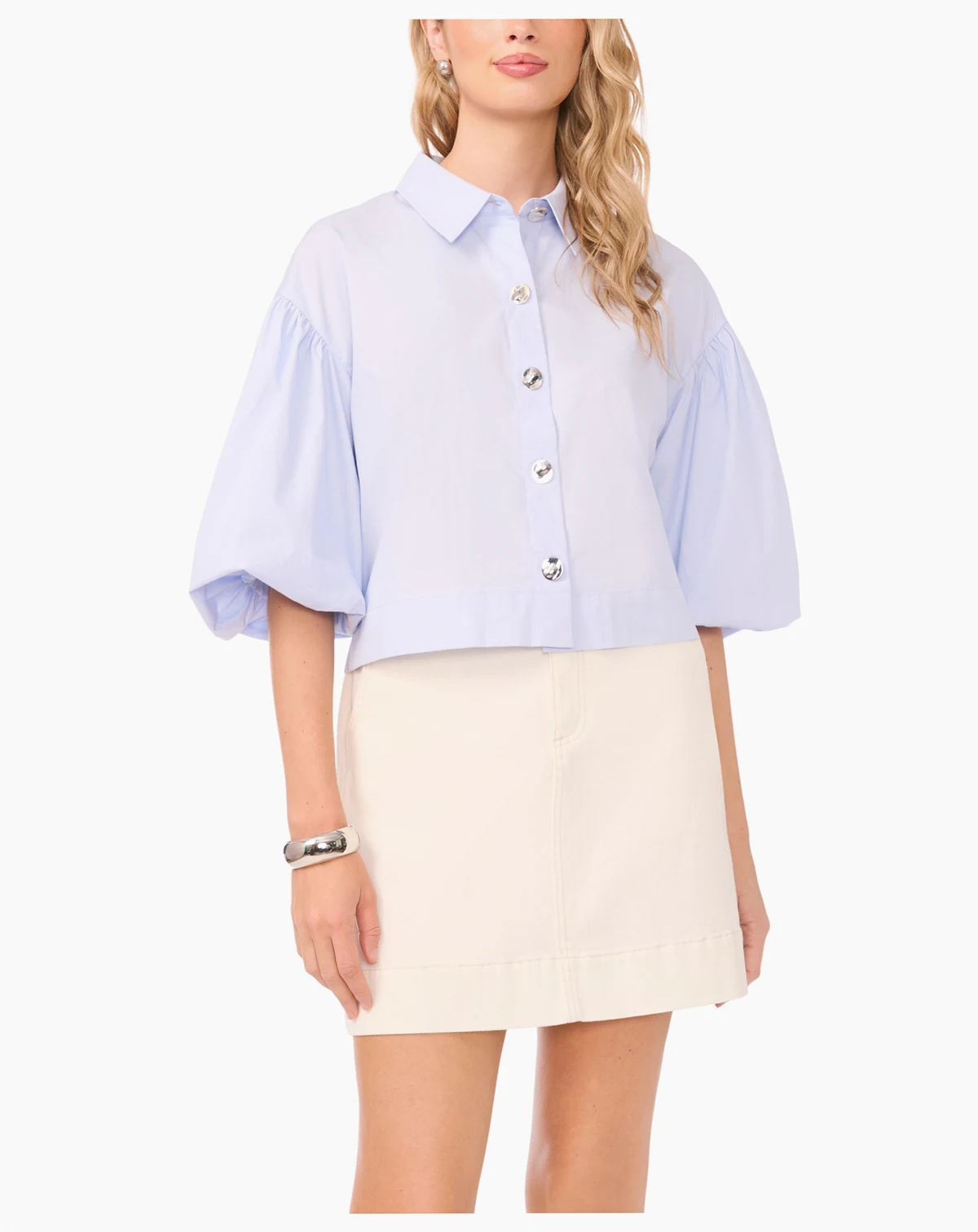Women's Bubble Short-Sleeve Button-Up Shirt