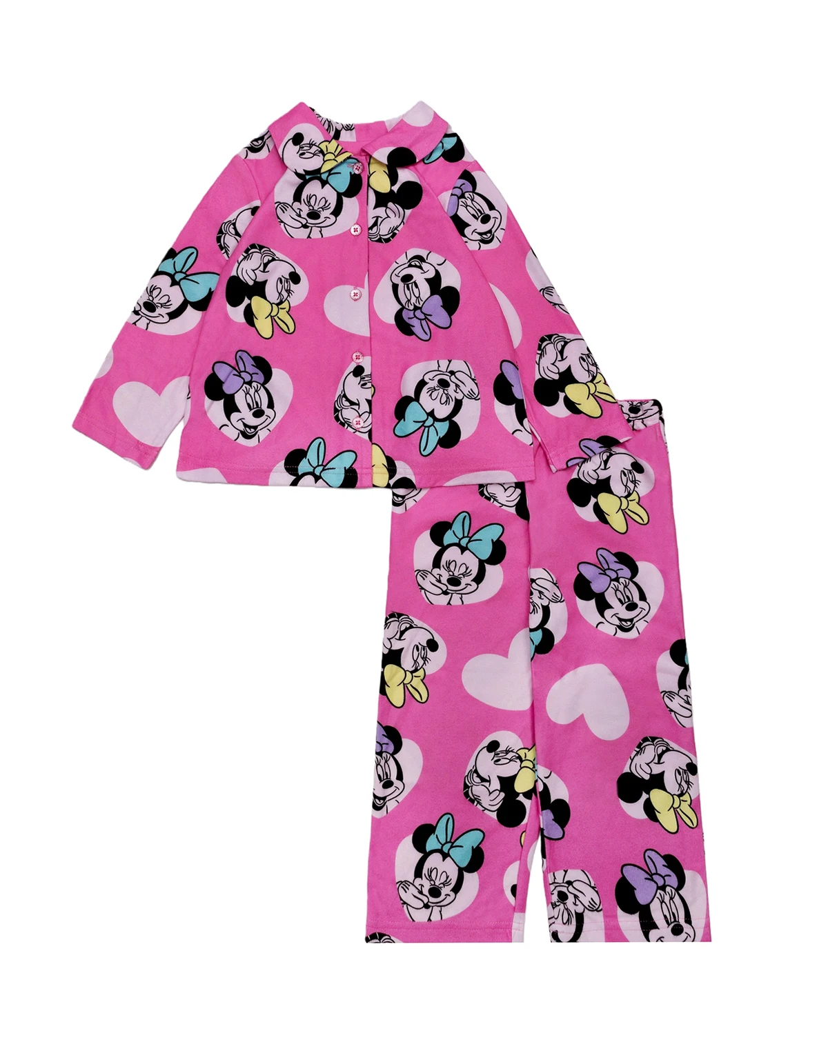 Girls' Toddler 2T-4T Minnie Heart Love Coat-Style Top and Pants, 2-Piece Pajama Set