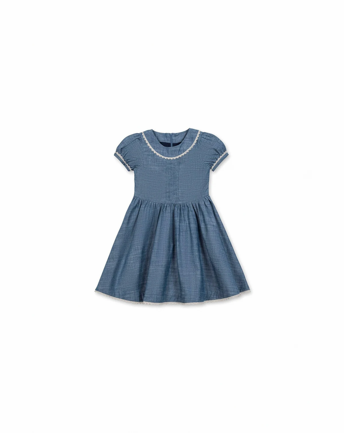 Toddler Girls Organic Puff Sleeve Pintuck Chambray Dress