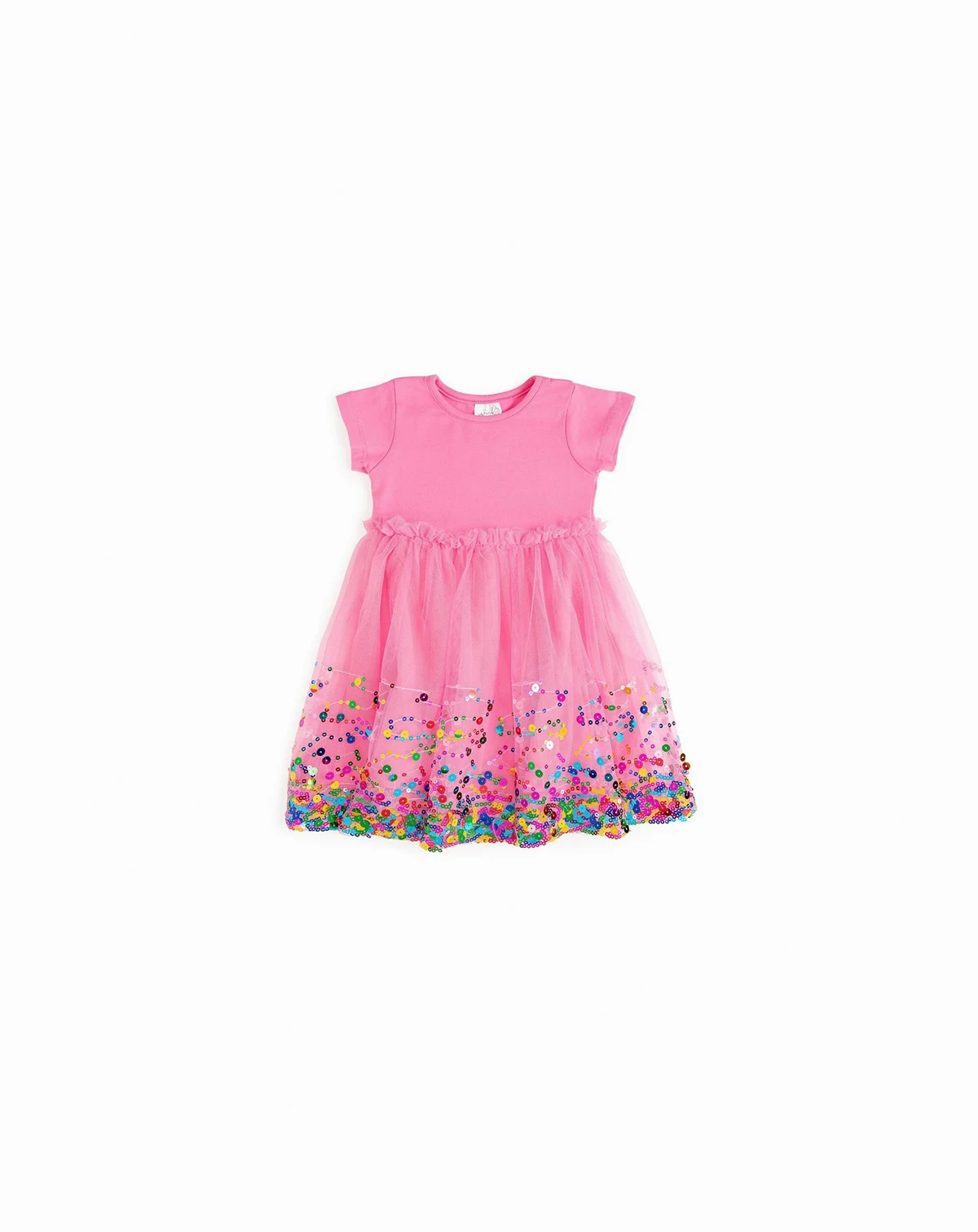 Little Girls Raspberry Confetti Short Sleeve Tutu Dress
