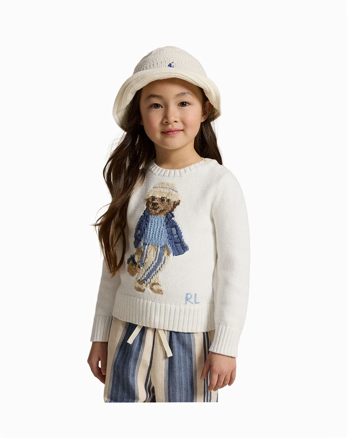 Girls' 2T-6X Polo Bear Crewneck Sweater