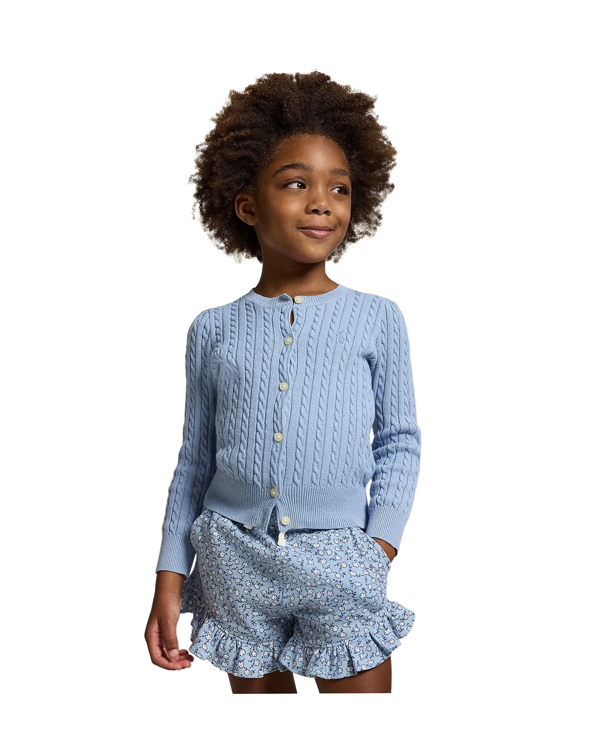 Girls' 2T-6X Mini-Cable Front-Button Cardigan
