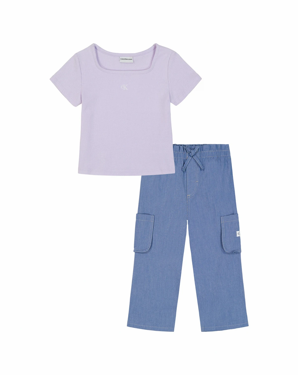Girls' Toddler 2T-4T Square Neck T-Shirt and Wide Leg Denim Pants, 2-Piece Set