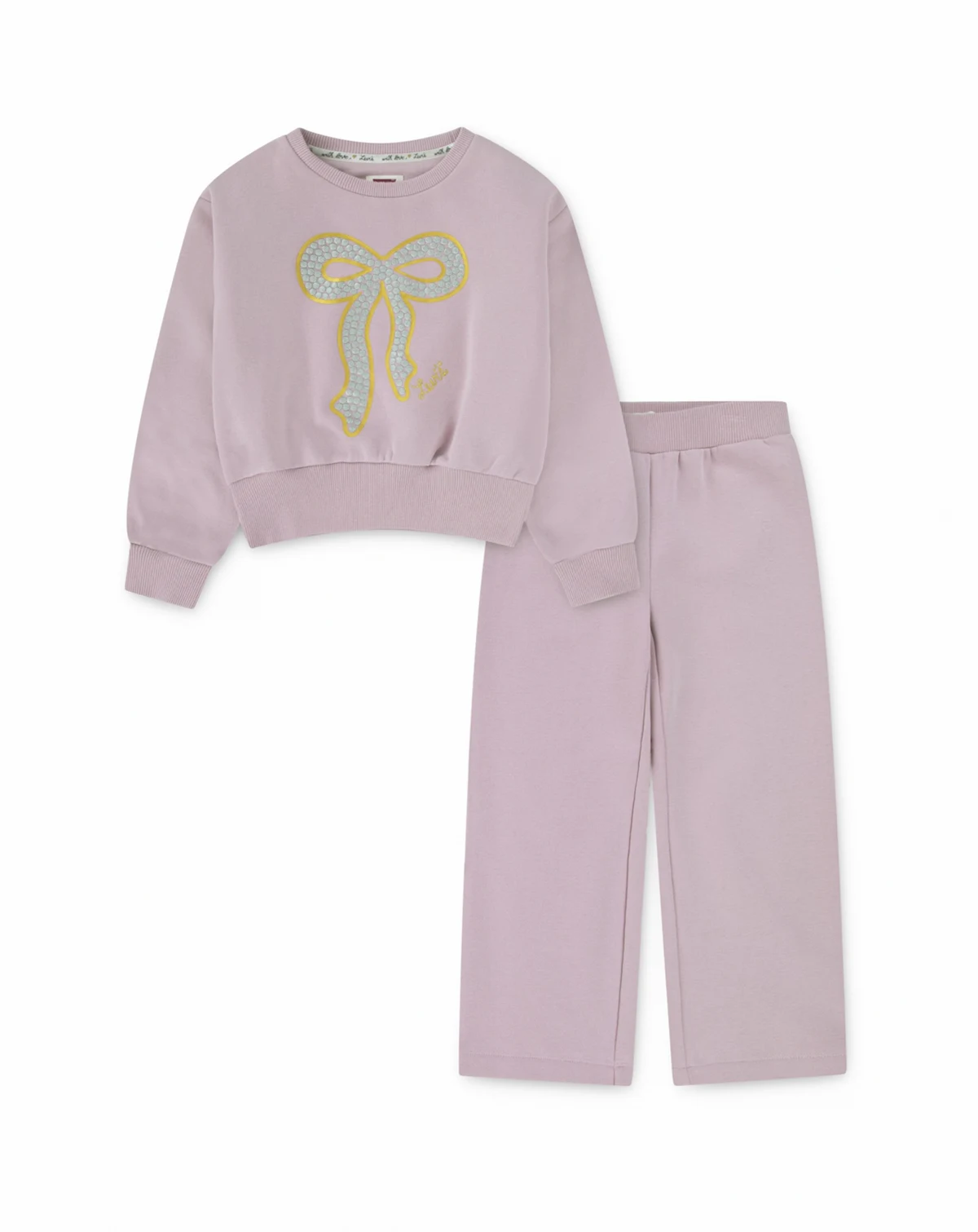 Toddler Girls 2-Piece Bow Crewneck Top and Wide Pants Fleece Set
