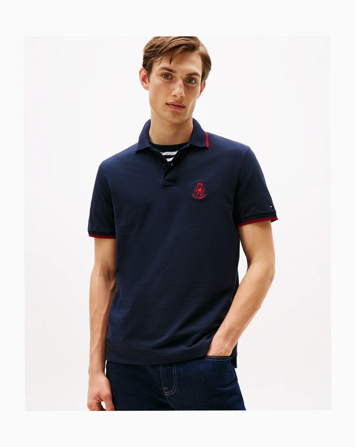 Men's Classic-Fit Seasonal Embroidered Crest Tipped Polo Shirt
