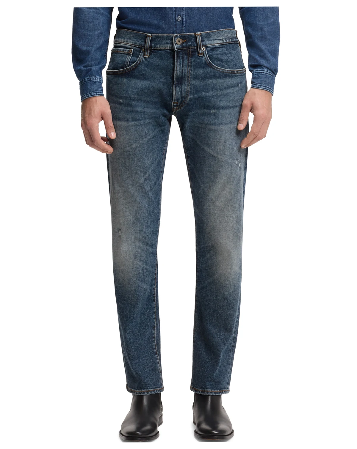 Men's BECKHAM x BOSS Blue Stretch Slim-Fit  Denim Jeans
