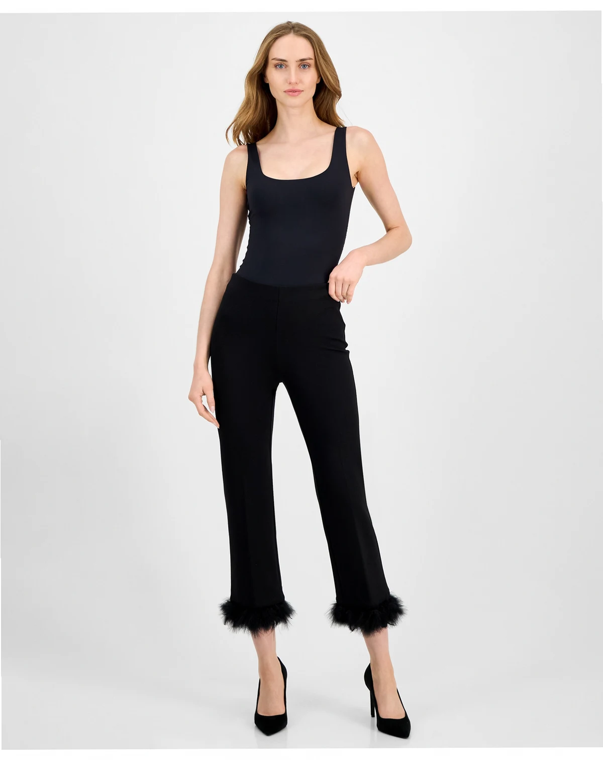 Women's Pull-On Hollywood Feather-Trim-Cuff Pants