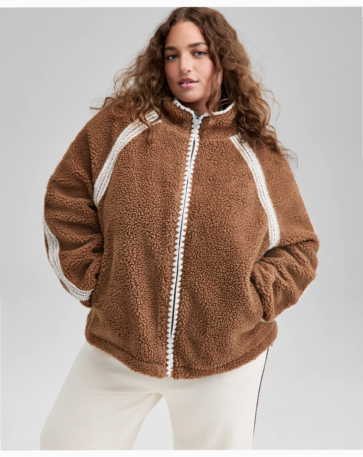 Women's Crochet-Trim Sherpa Fleece Jacket, Macy's Exclusive