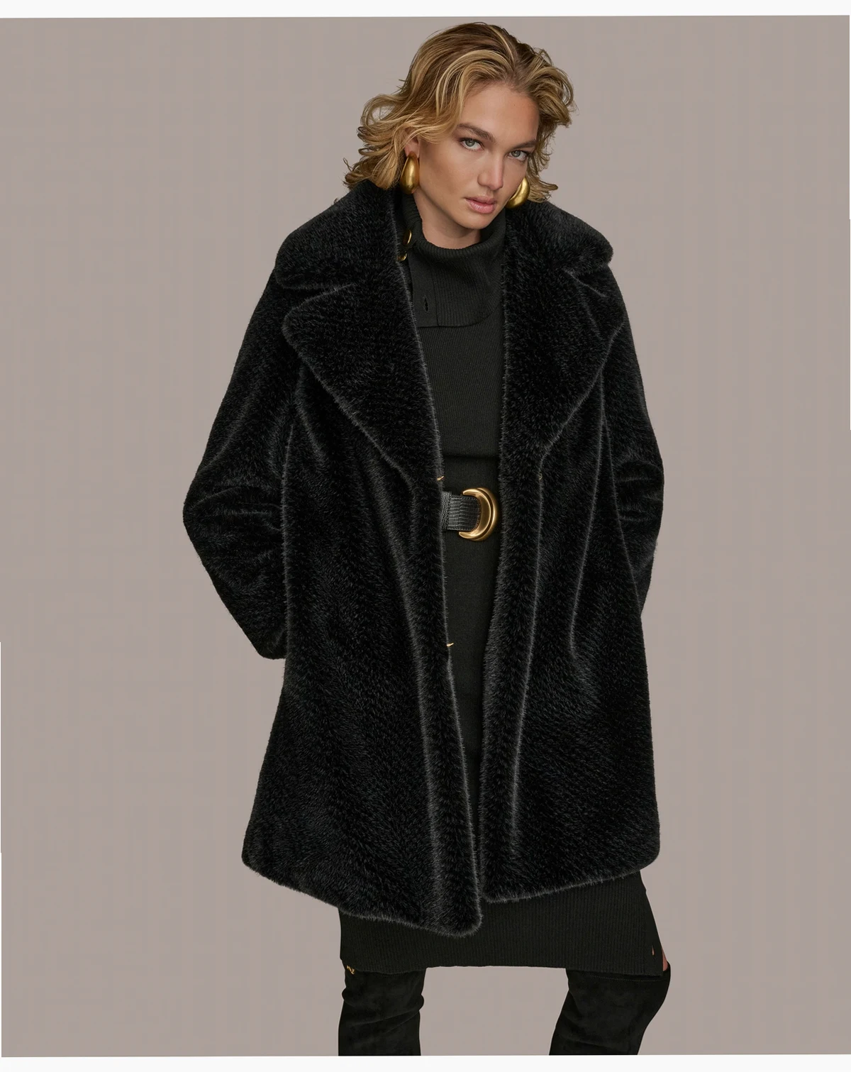 Women's Notched-Collar Faux-Fur Coat
