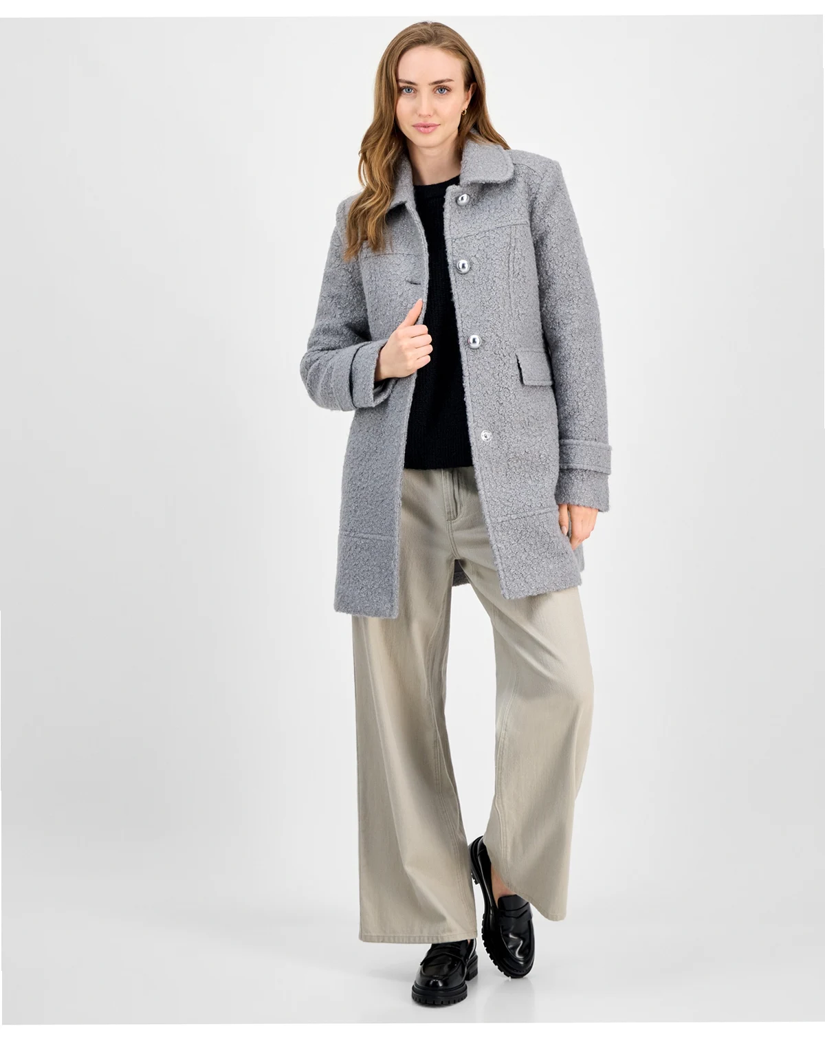 Juniors' Button-Front Bouclé Coat