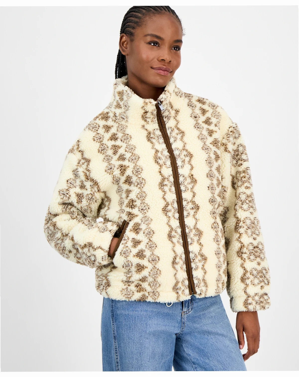 Women's Printed Faux-Sherpa Jacket, Macy's Exclusive