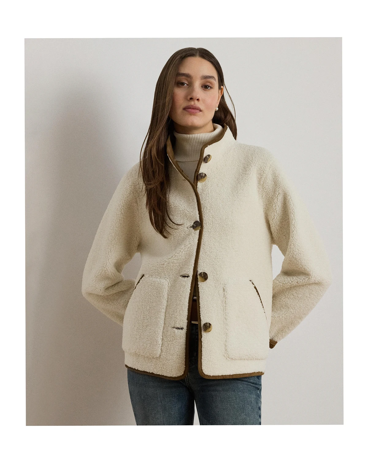 Women's Faux-Suede-Trim Fleece Jacket