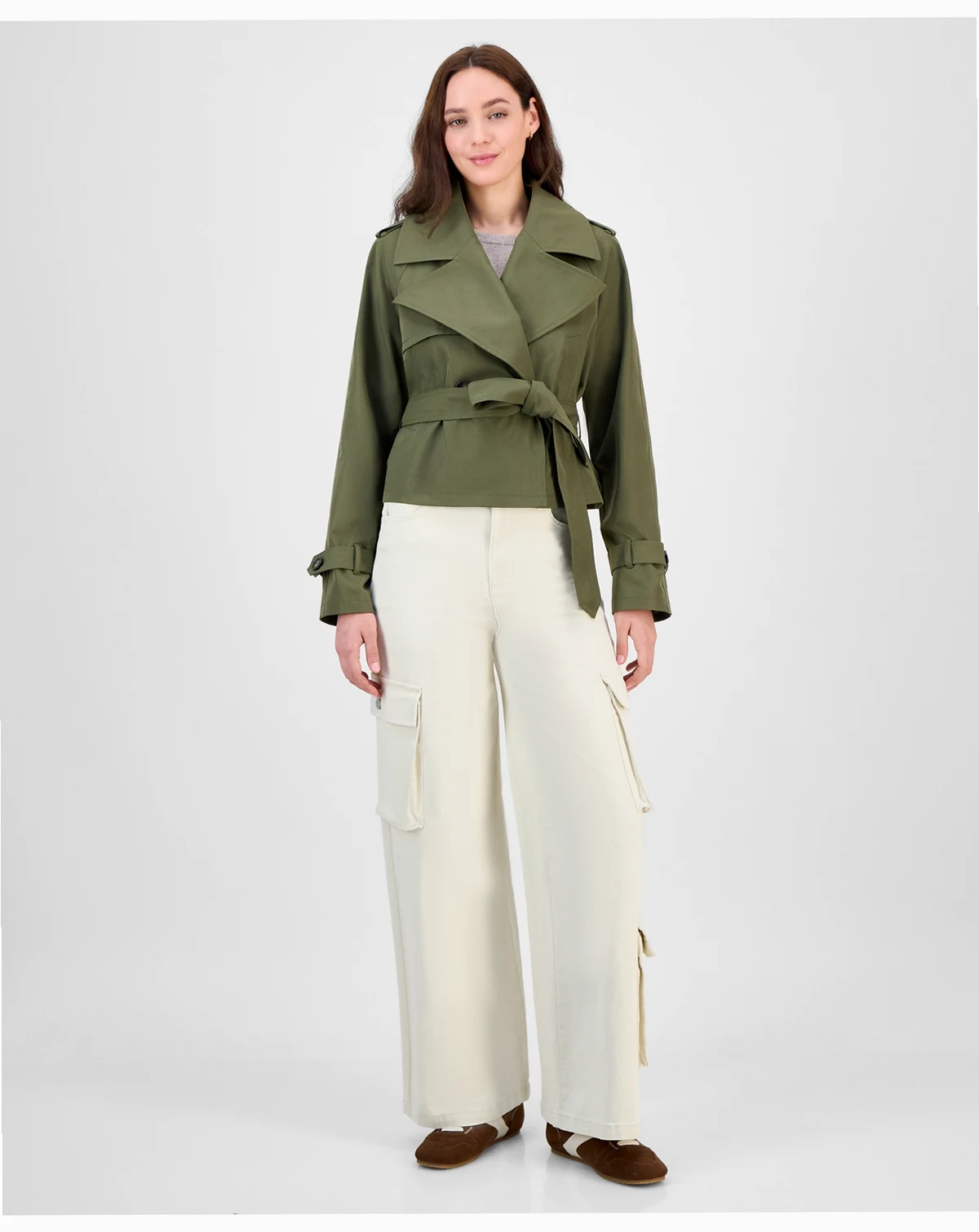 Juniors' Cropped Trench Coat, Exclusively at Macy's