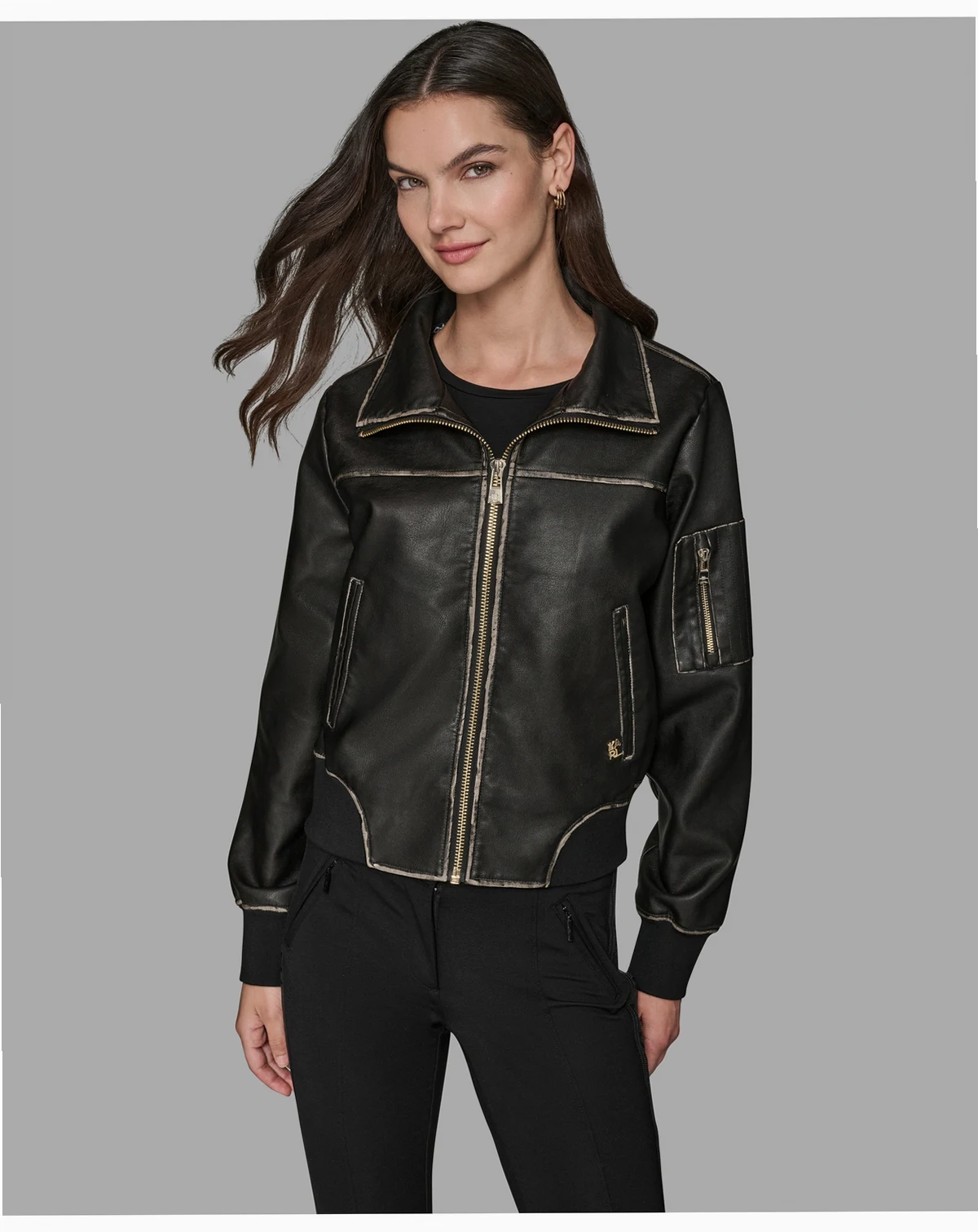 Women's Knit-Trim Faux-Leather Jacket