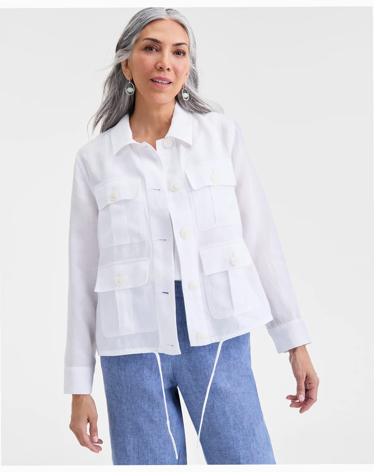 Women's 100% Linen Woven Utility Jacket, Macy's Exclusive