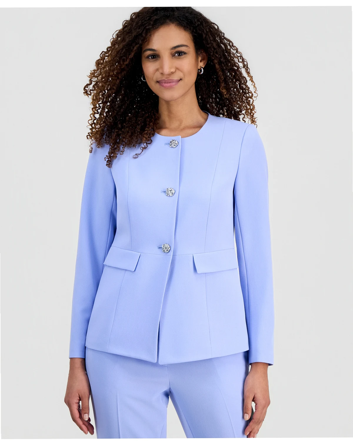 Women's Stretch Crepe Three-Button Seamed-Waist Jacket