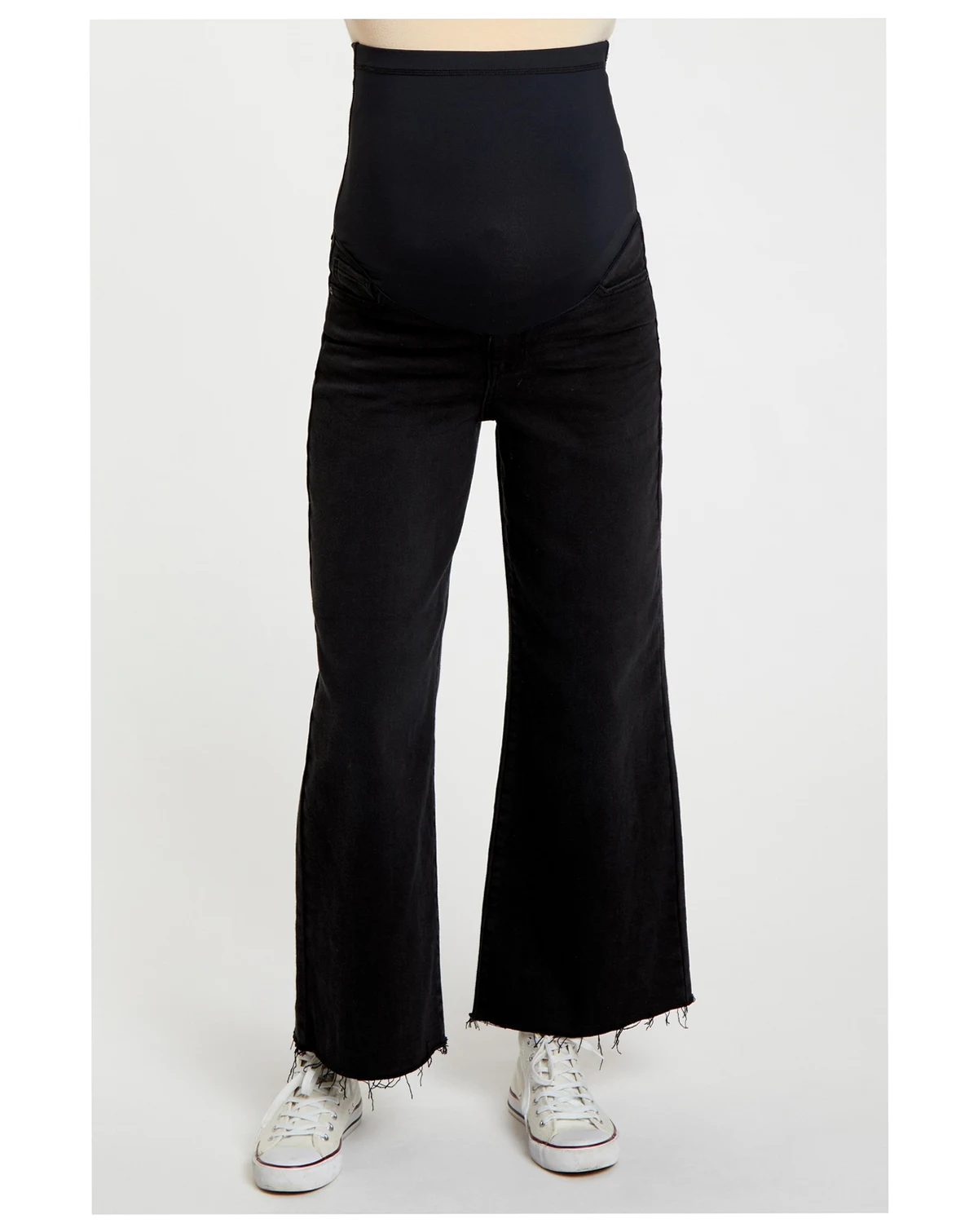 Maternity Black Wide Leg Raw Hem Jeans