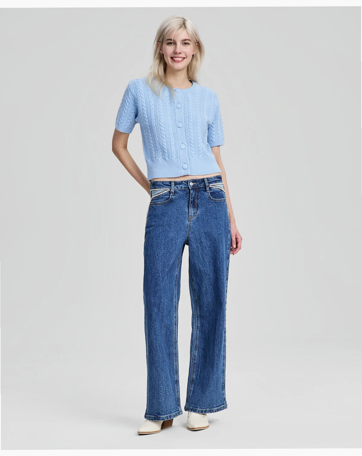 Women's Rhinestone Embellished Wide Leg Jeans, Macy's Exclusive