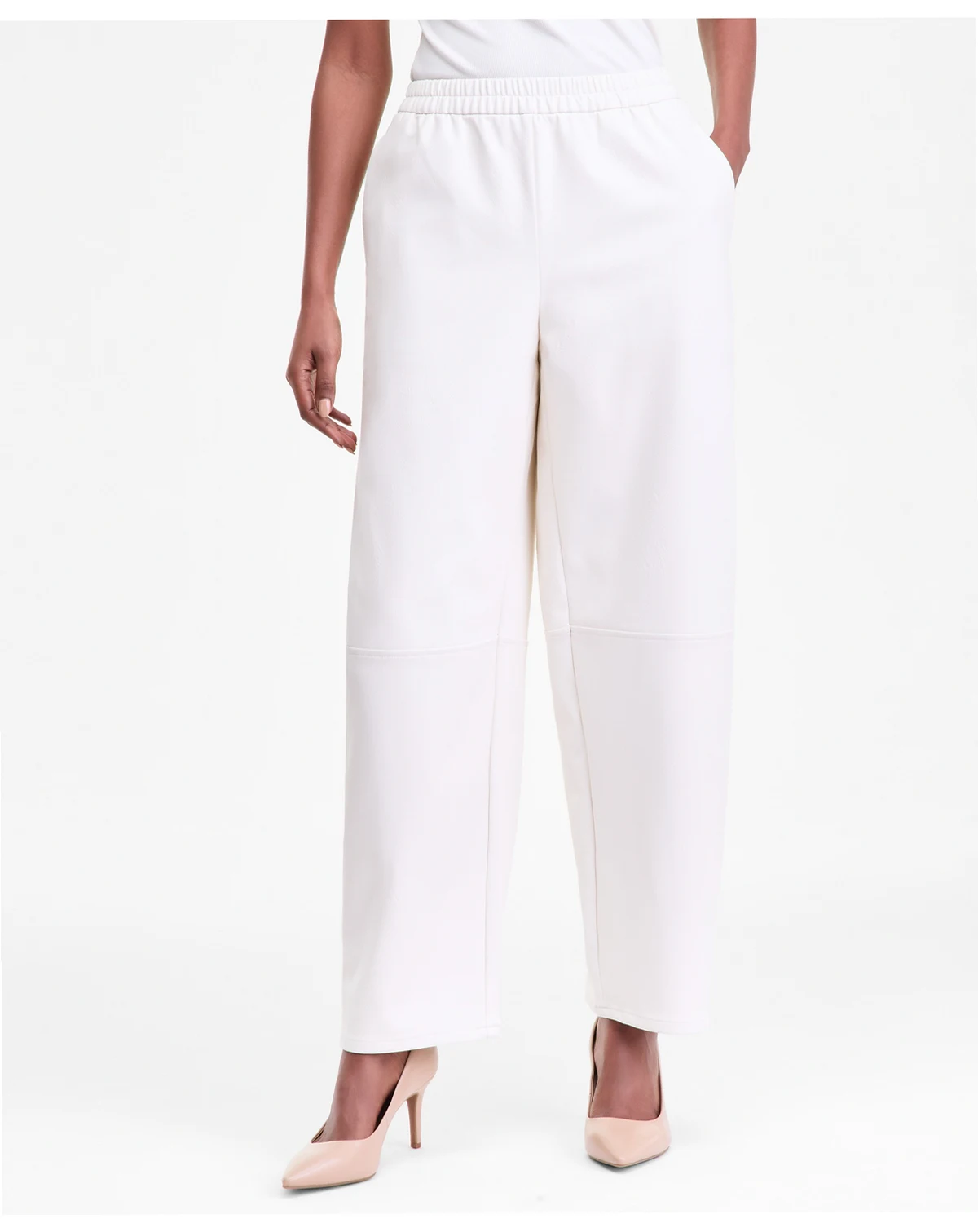 Women's Faux Leather Barrel Leg Pull-On Pants