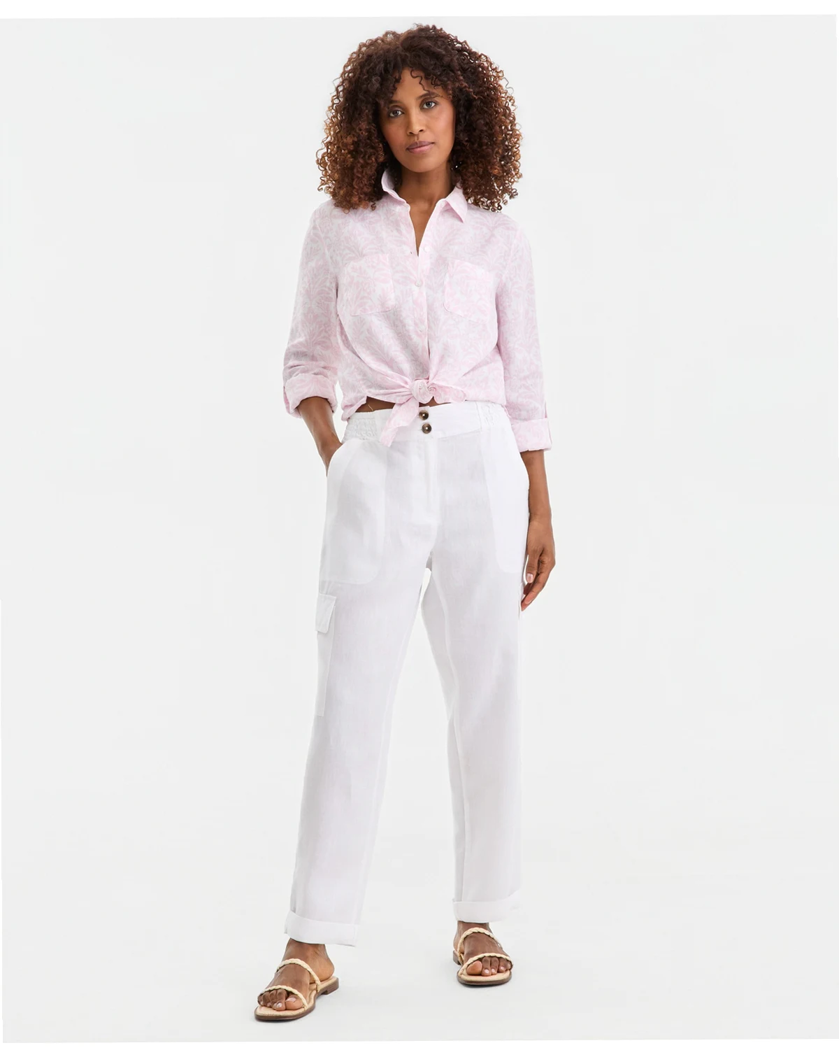Women's Linen Smocked Cargo Pants, Macy's Exclusive