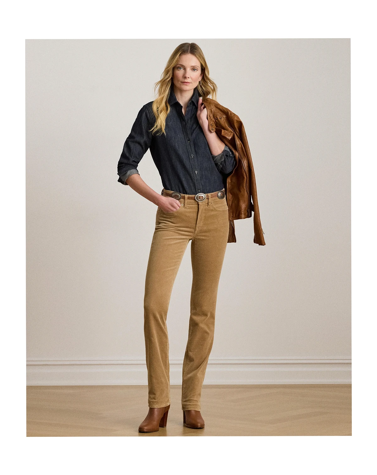Stretch Corduroy Mid-Rise Straight Pants
