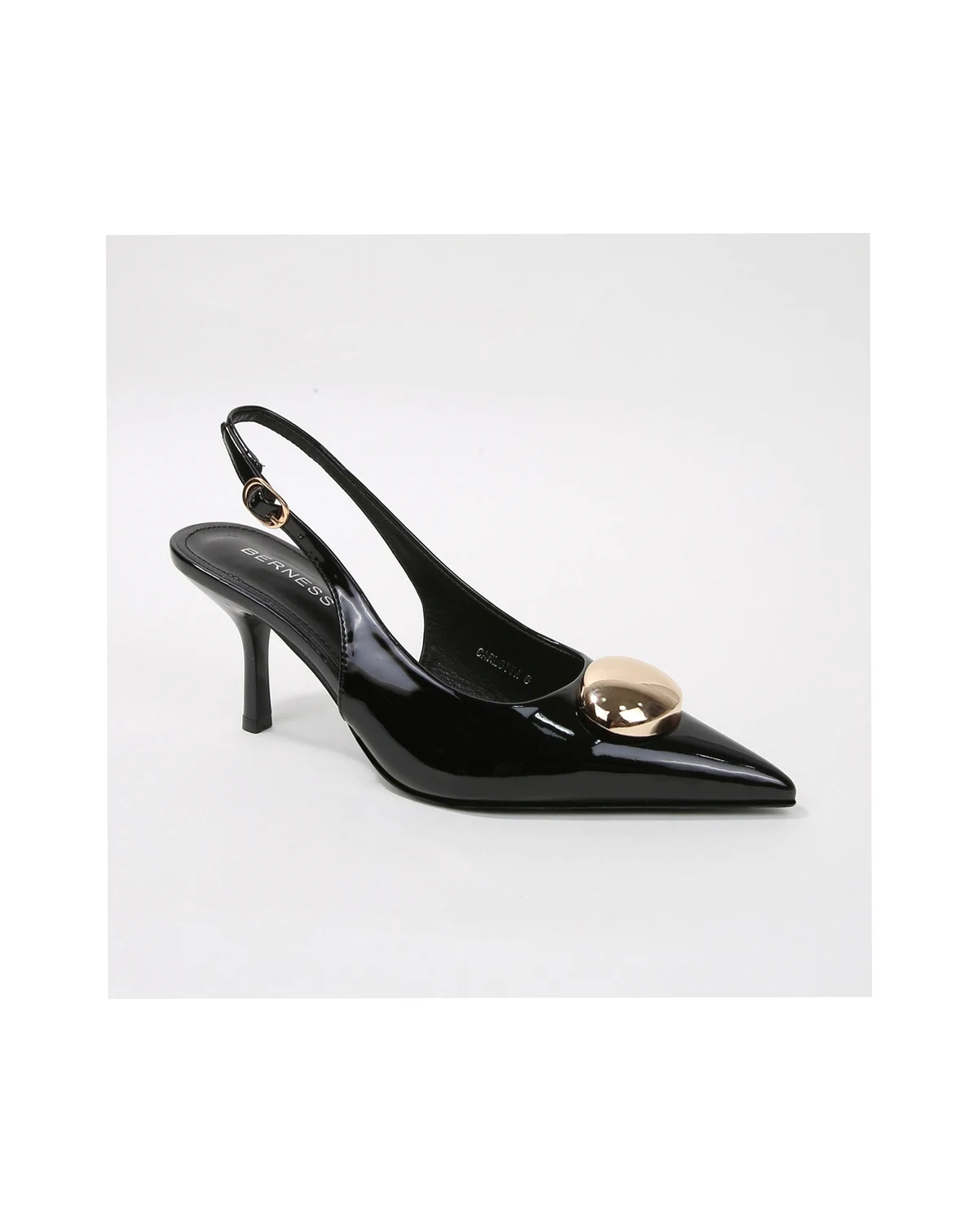 Carlotta Patent Slingback Heels with Gold Dome Accent