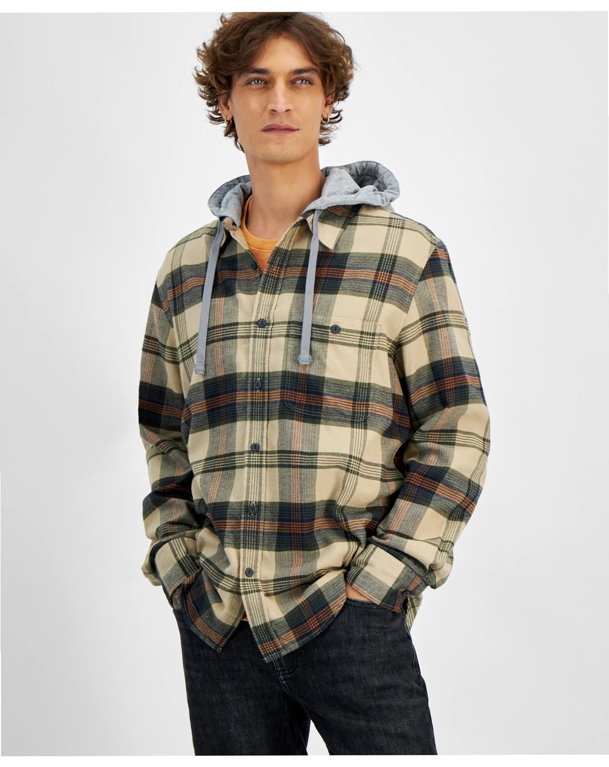 Men's Lars Hooded Plaid Shirt, Created for Macy's