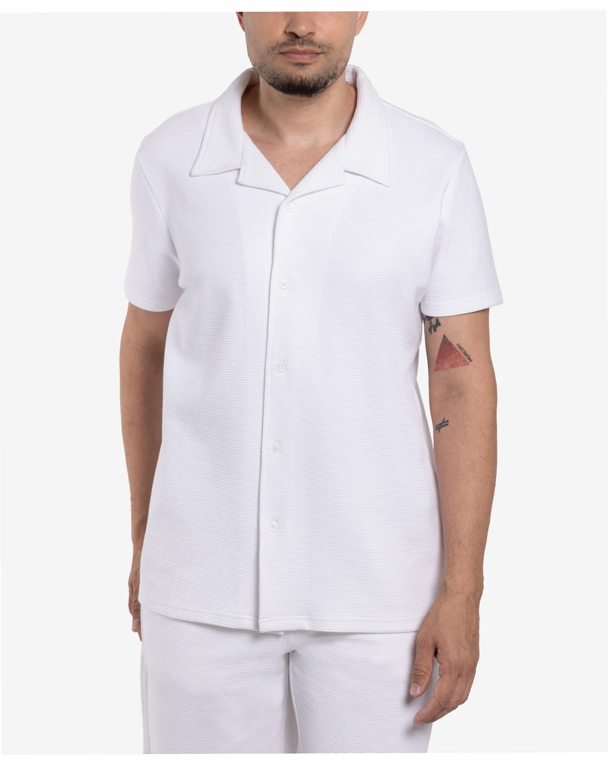 Men's Camp Collar Short Sleeve Textured Button-Up Shirt