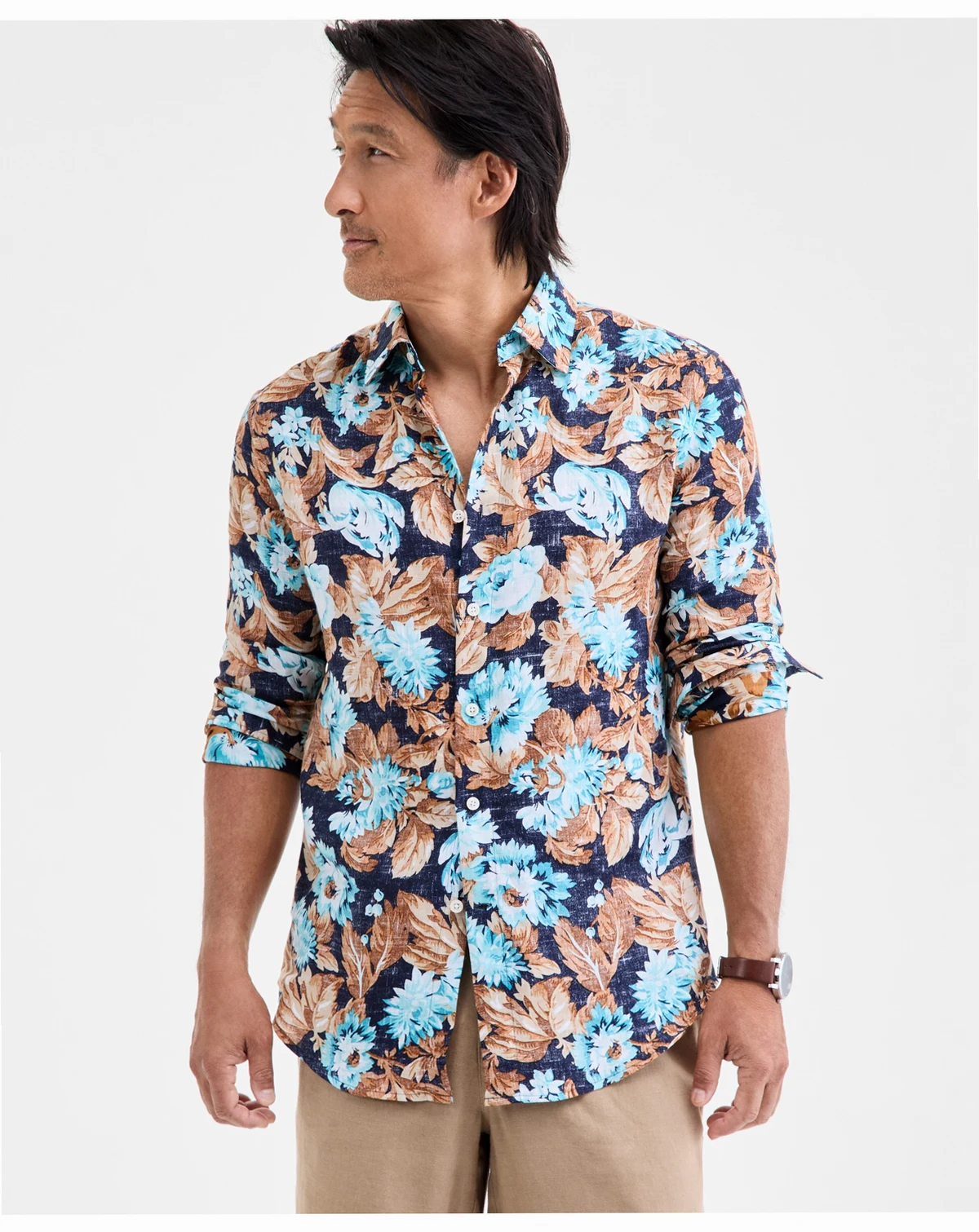 Men's Floral-Print Button-Up Long-Sleeve Shirt, Macy's Exclusive