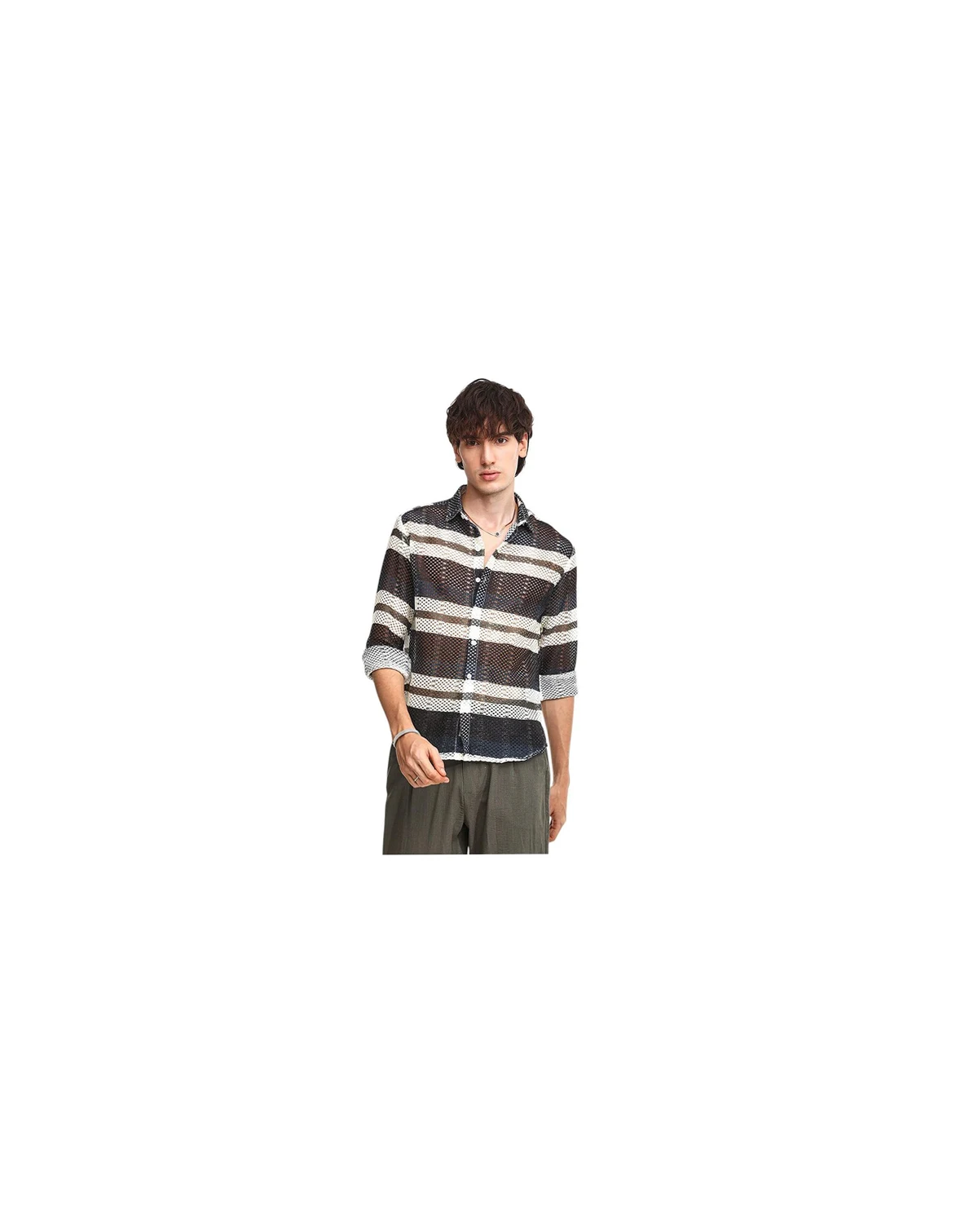 Men's Navy Blue Contrast Panel Knit Shirt