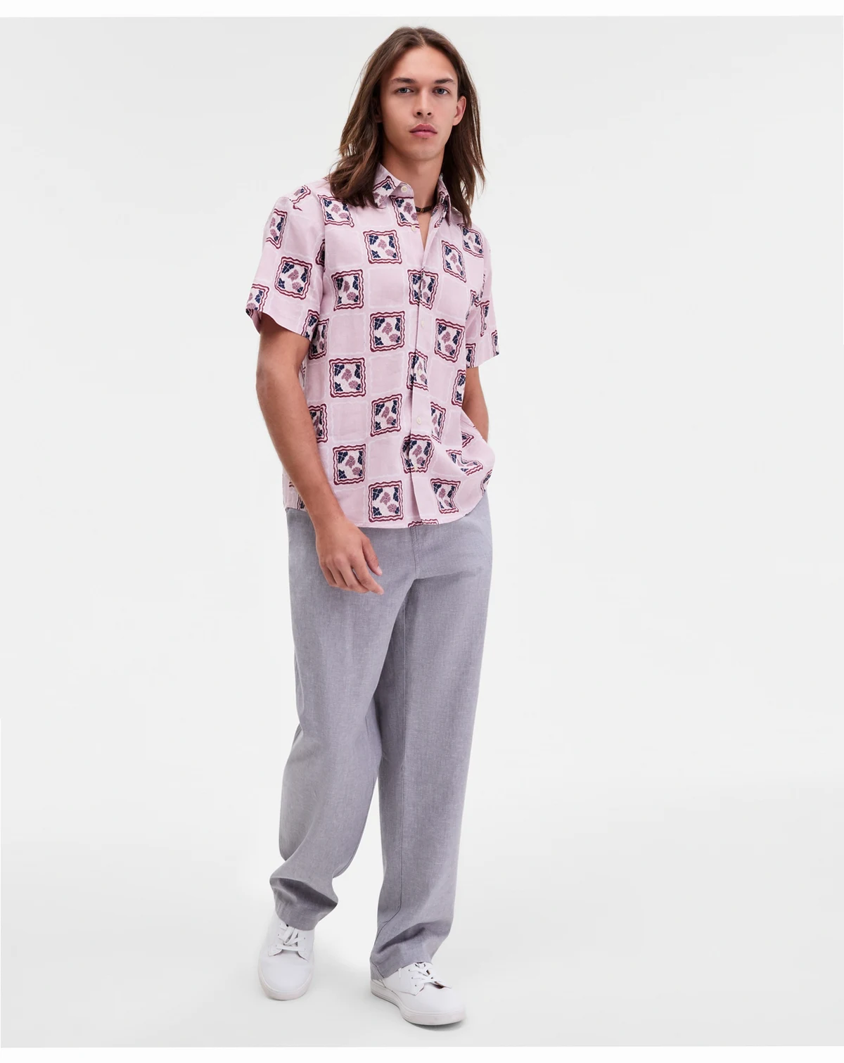 Men's Short Sleeve Mosaic Print Button-Front Shirt, Macy's Exclusive