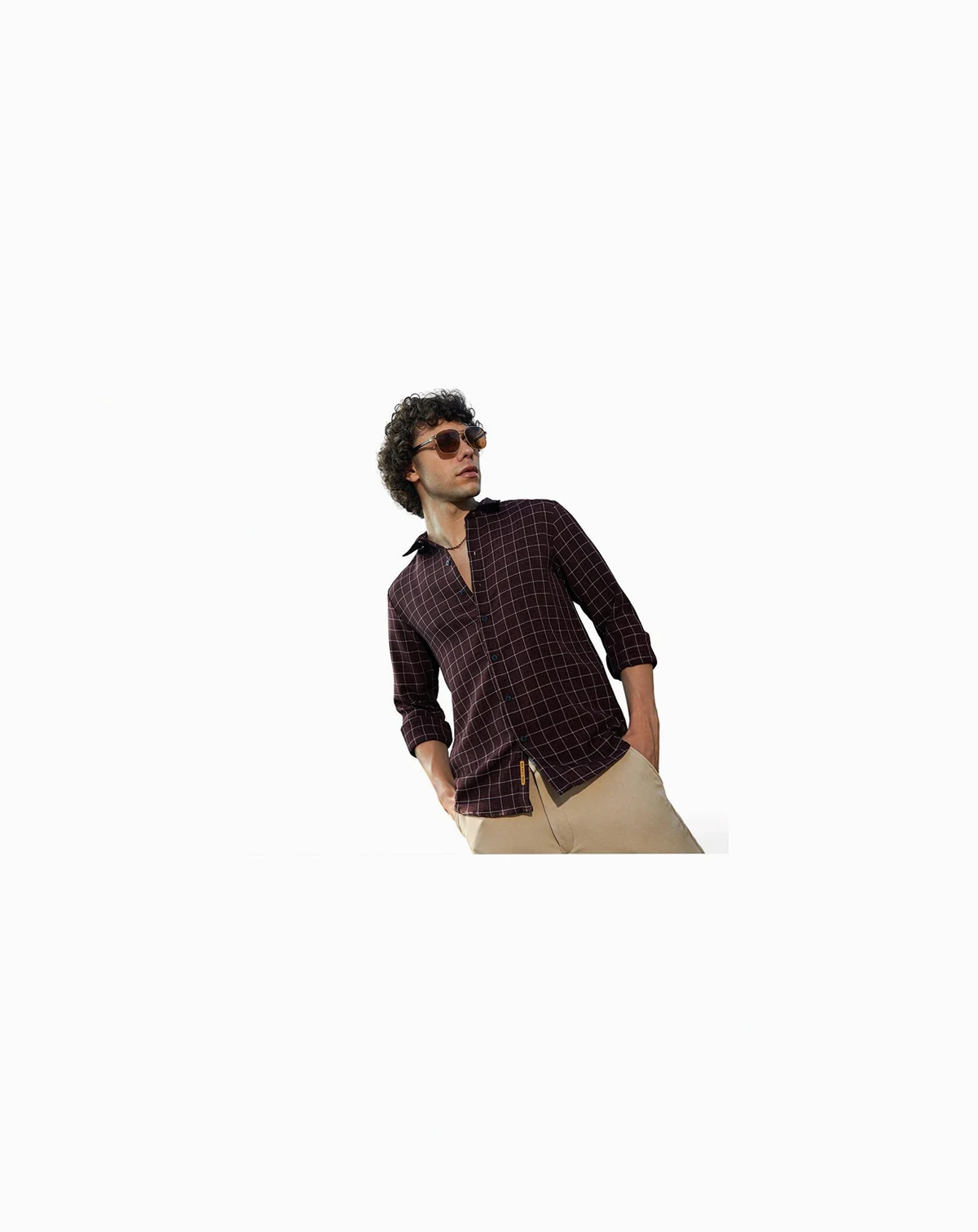 Men's Mocha Brown Graph-Check Shirt