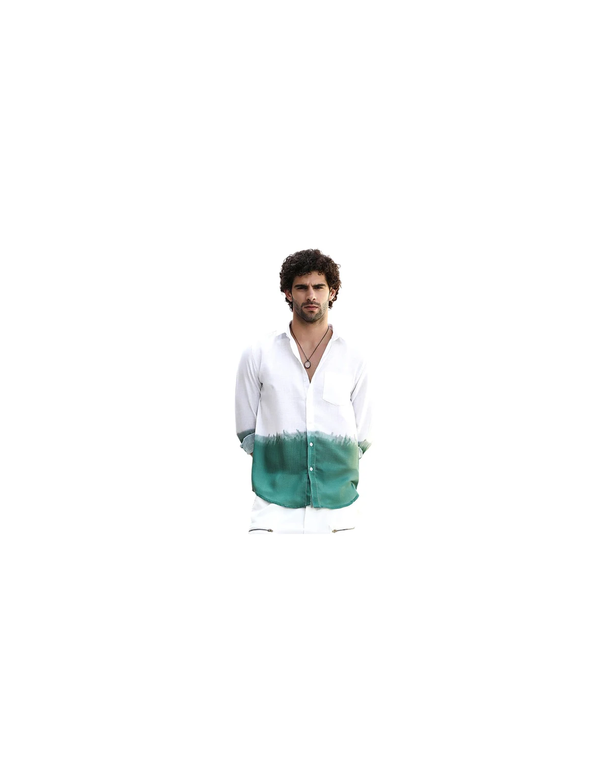 Men's Emerald Green Ombre-Plunge Regular Shirt