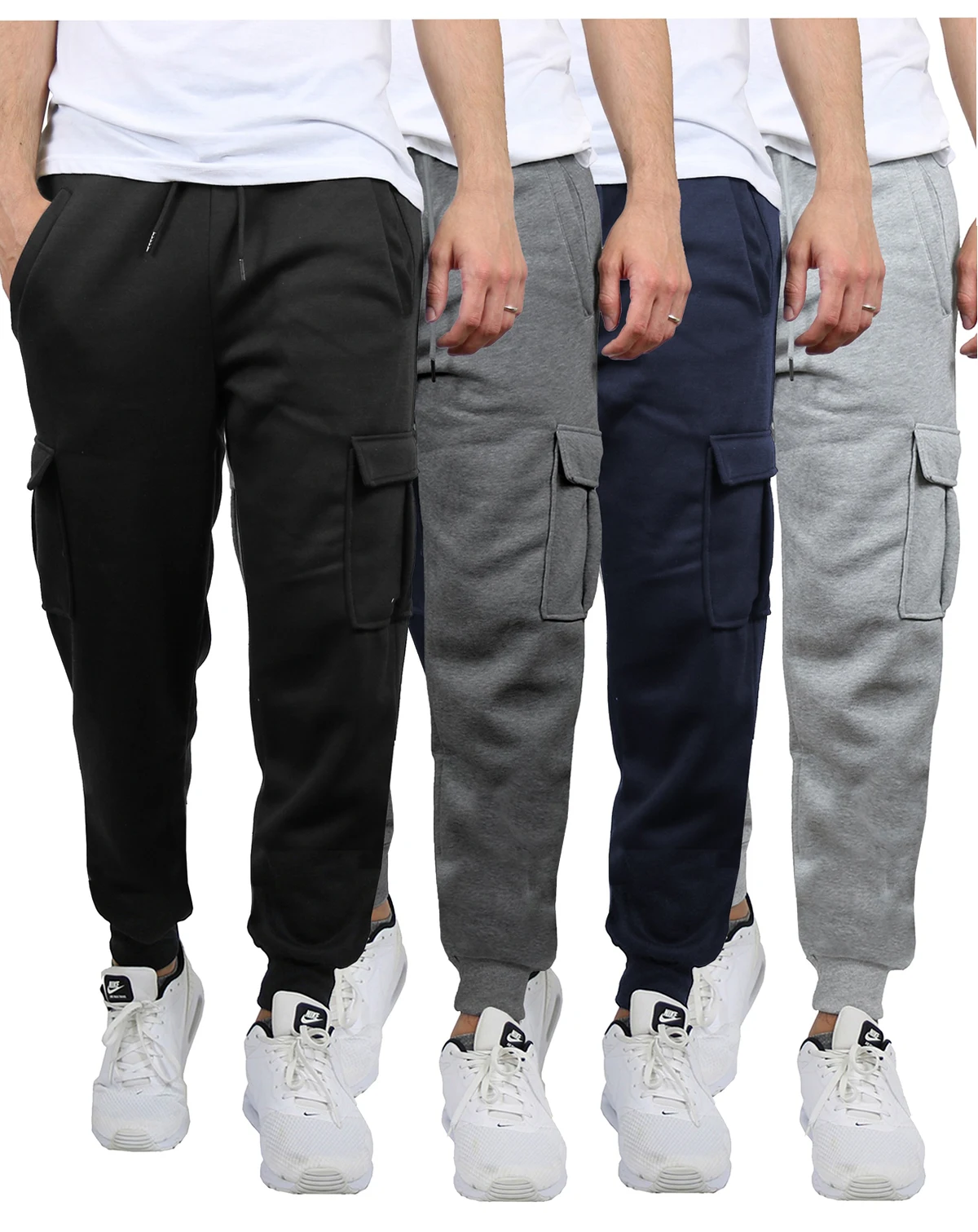 Men's Heavyweight Fleece-Lined Cargo Jogger Sweatpants-4PK