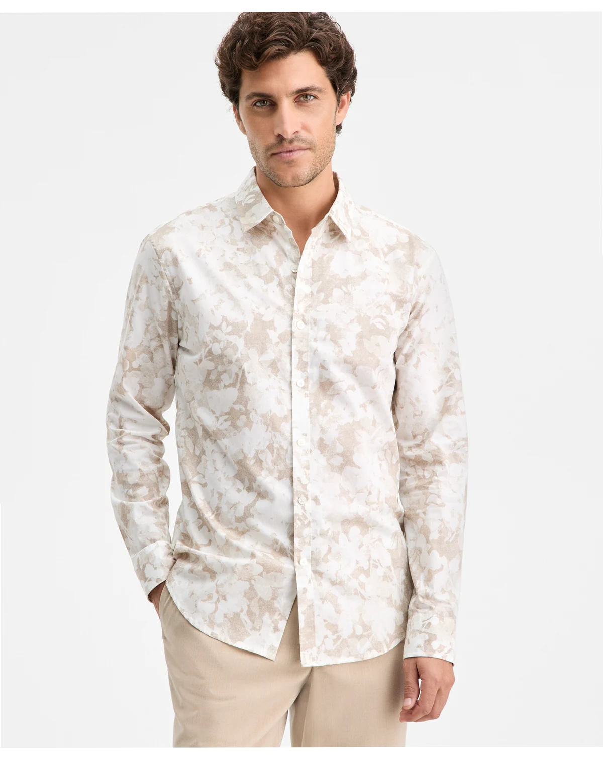 Men's Long-Sleeve Layered Botanical Shirt, Macy's Exclusive