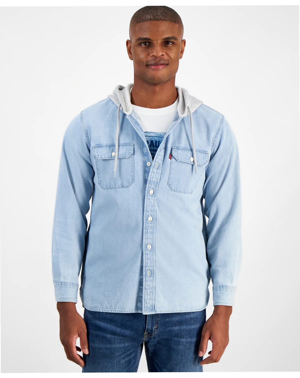 Men's Relaxed-Fit Hooded Denim Shirt Jacket
