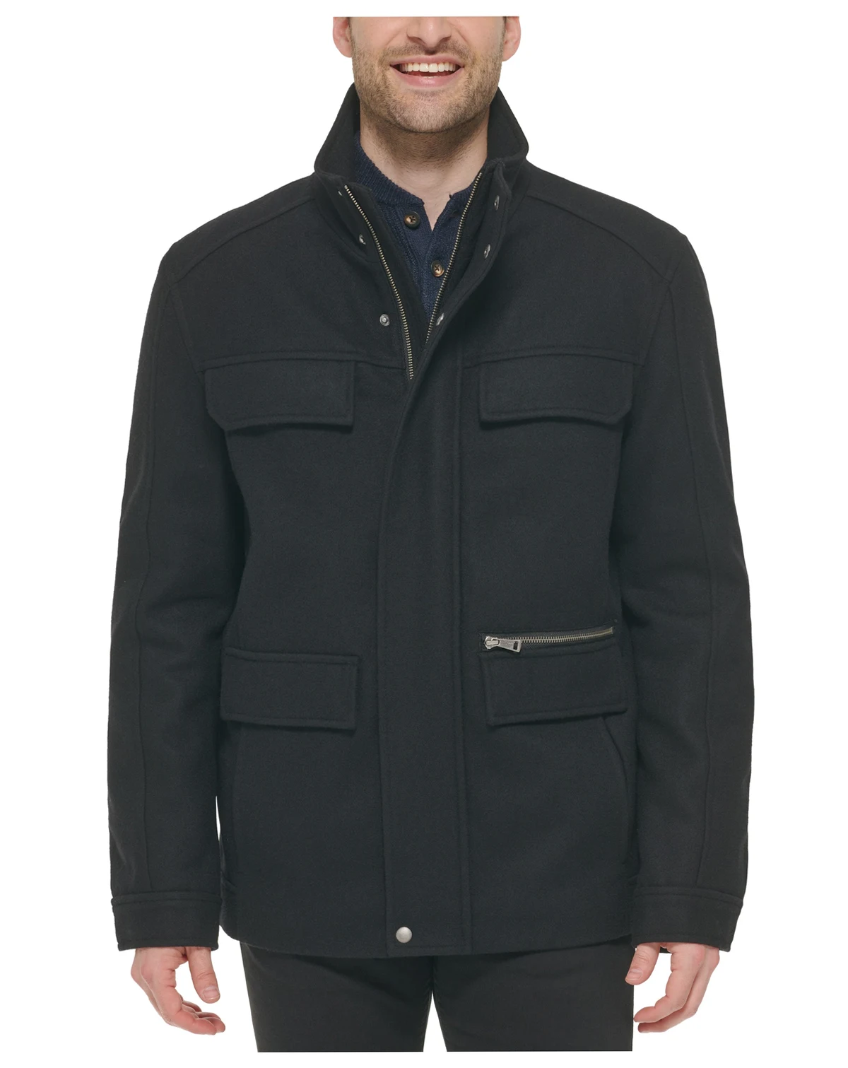 Men's Melton Wool Multi-Pocket Field Coat