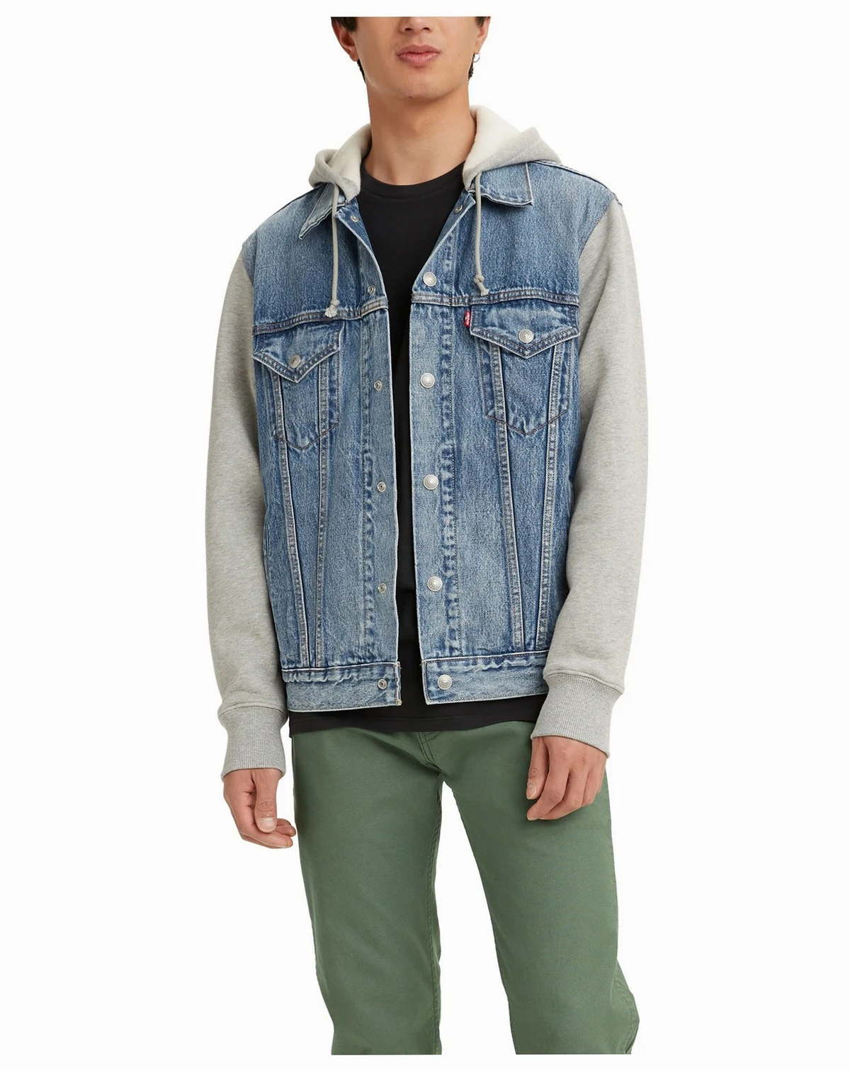 Men's Hybrid Hoodie Non-Stretch Denim Trucker Jacket