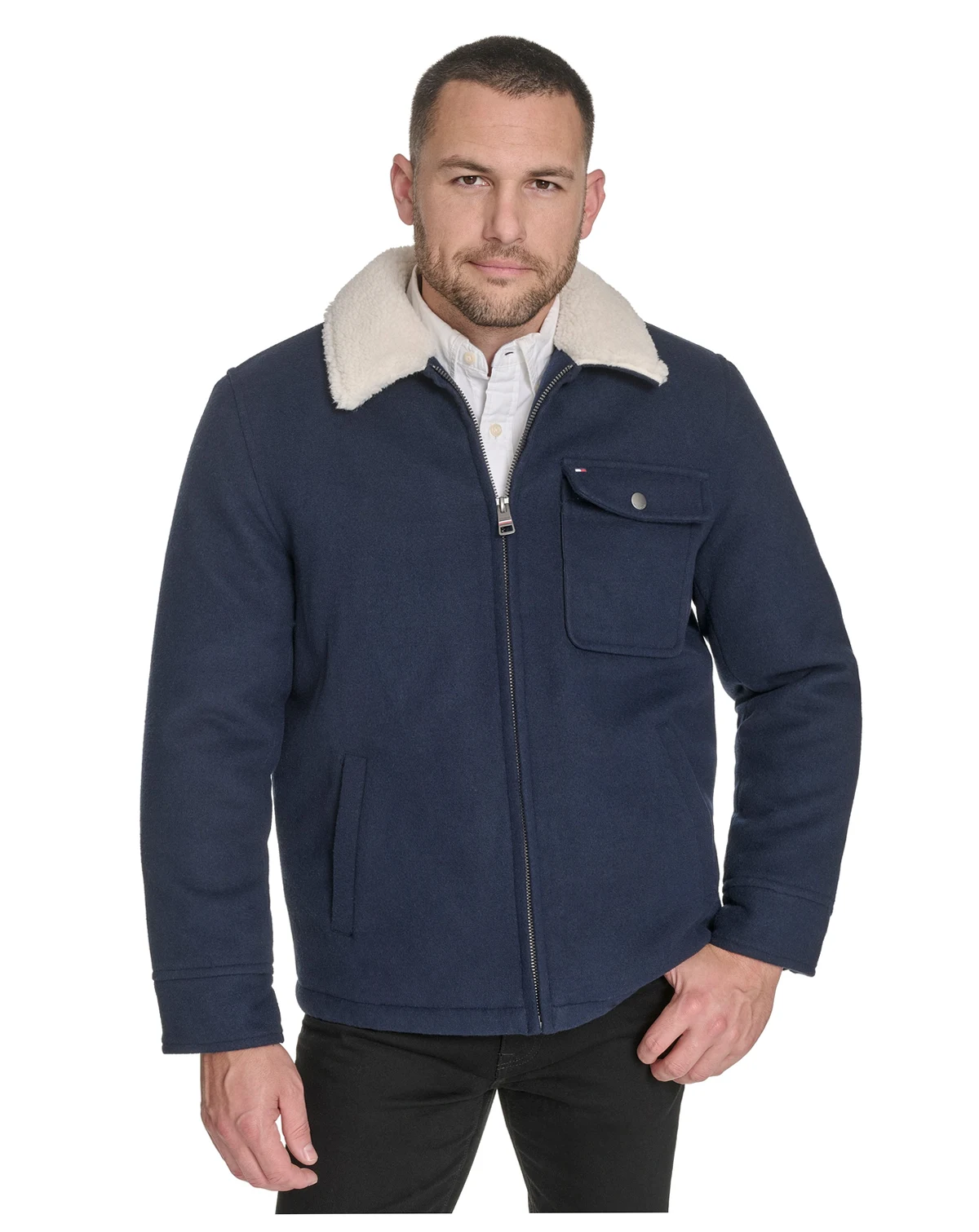 Men's Wool Blend Jacket with Sherpa Collar