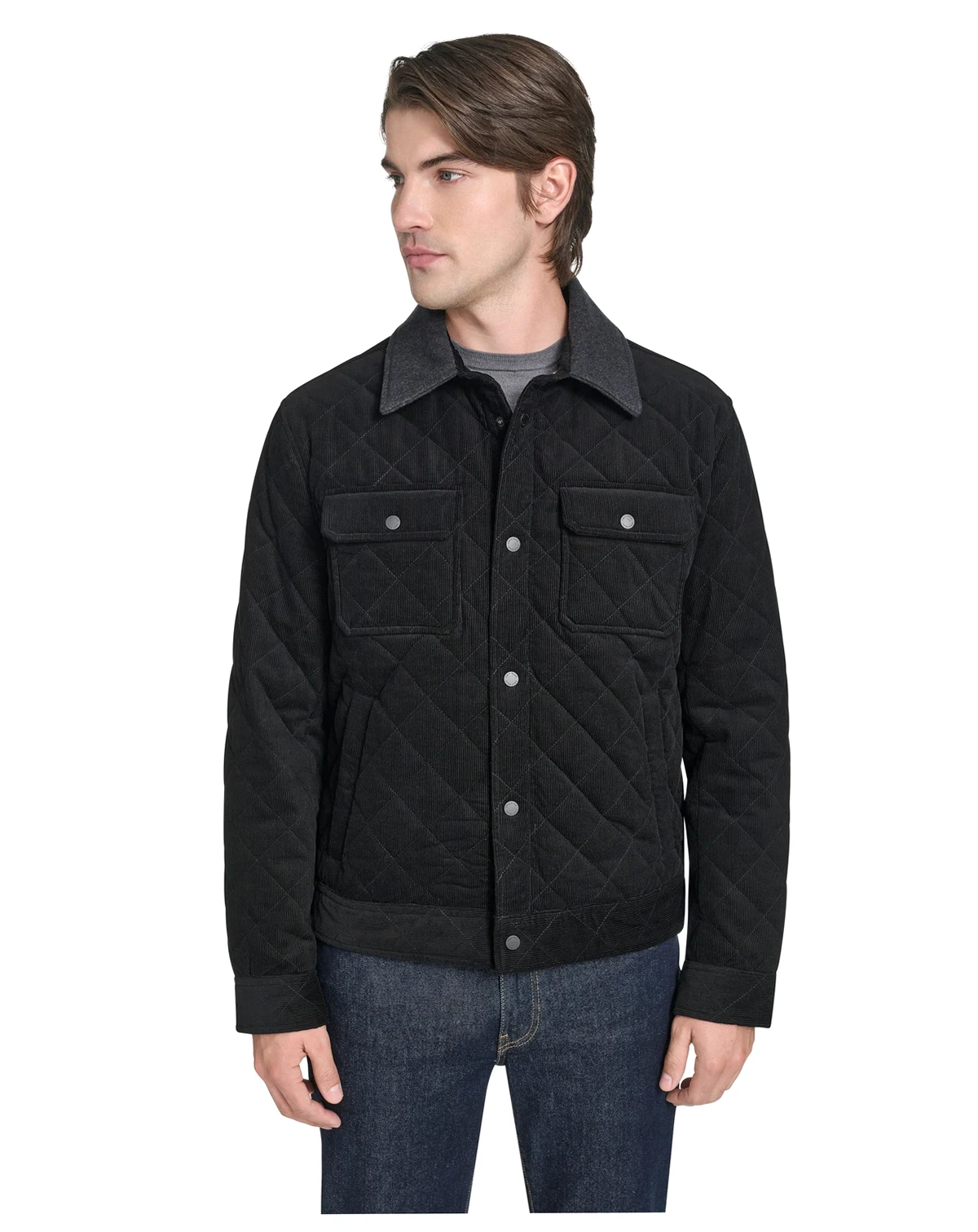 Men's Collared Quilted Button-Front Jacket