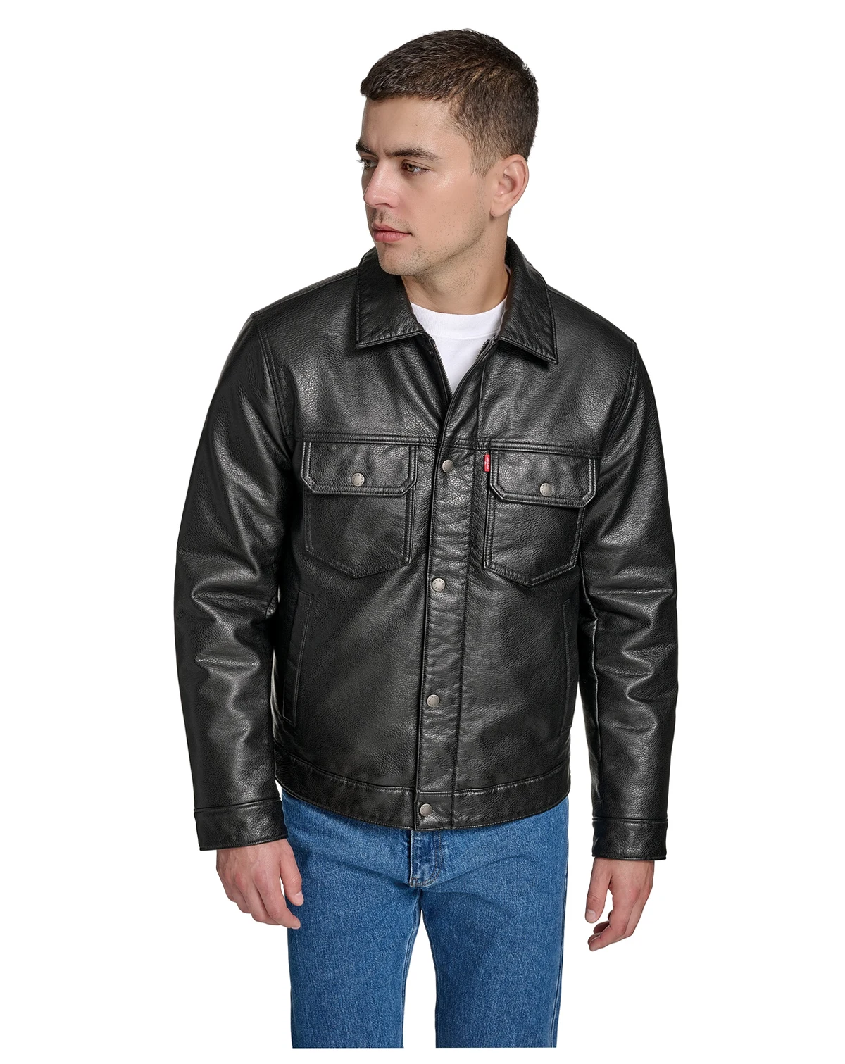 Men's Faux Leather Trucker Jacket