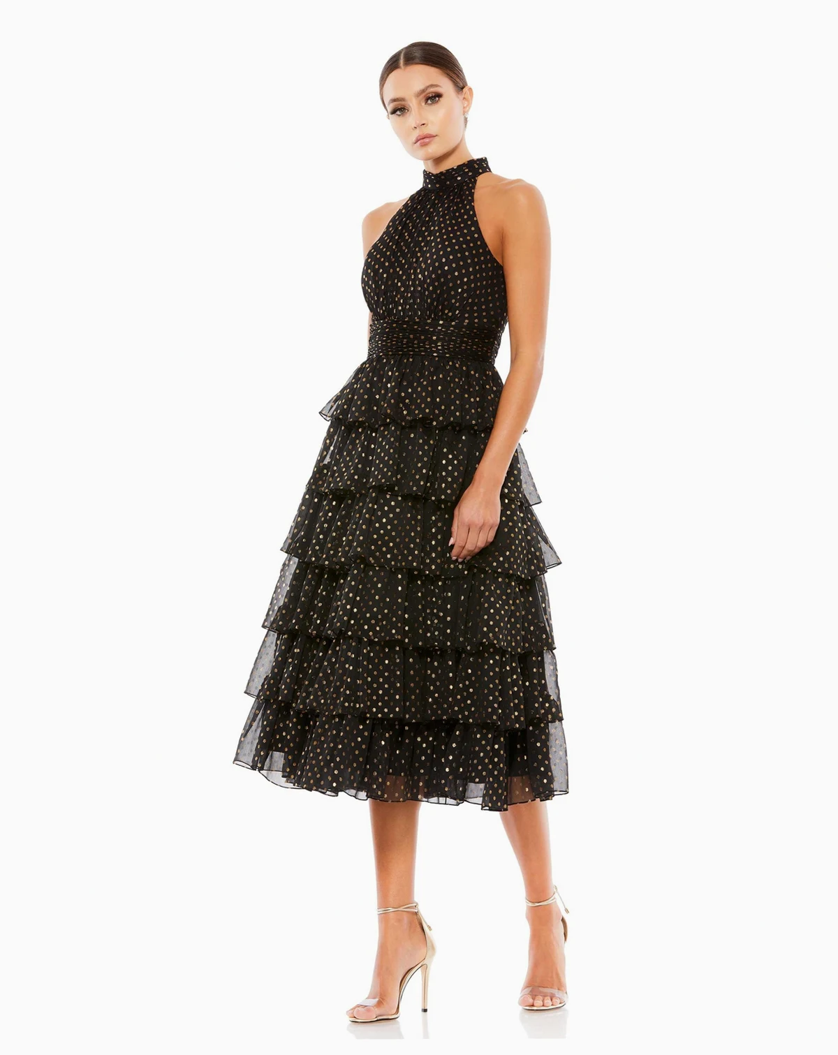 Women's Layered Polka Dot Halter Cocktail Dress