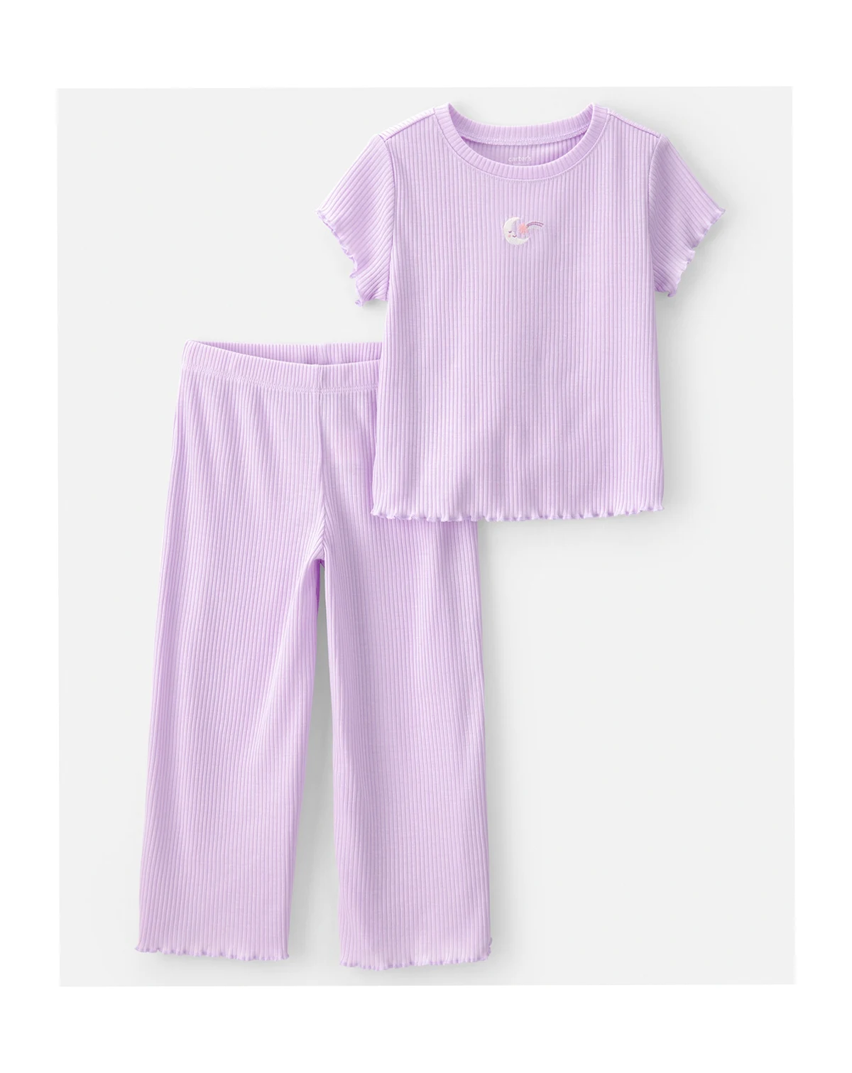 Girls' Toddler 2T-5T Moon Rib Loose-Fit Top and Pants, 2-Piece Pajama Set