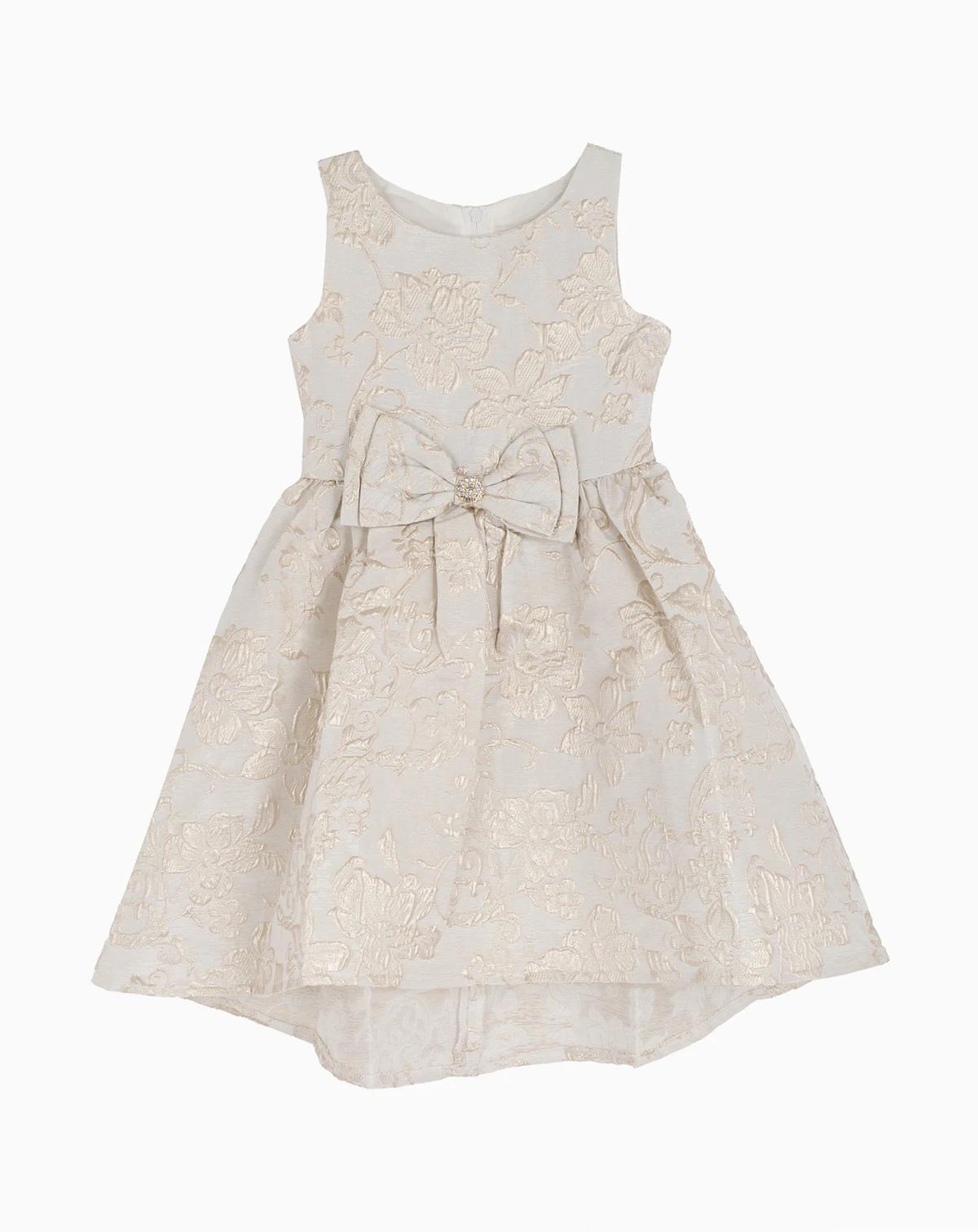 Girls' 2T-6X Round Neck Shimmery Bow Detail Dress