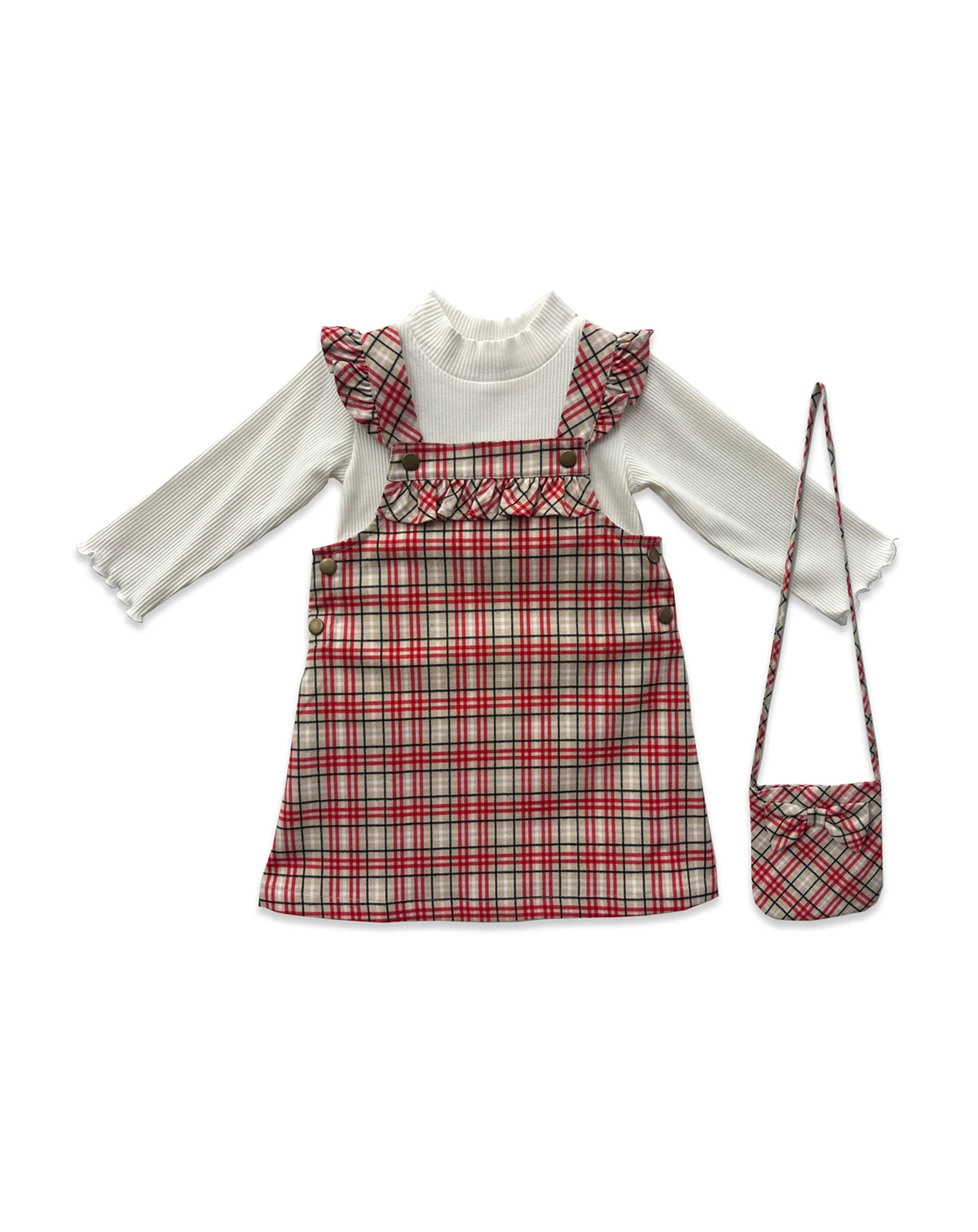 Girls' 2T-6X Plaid Jumper, Top and Crossbody, 3-Piece Set