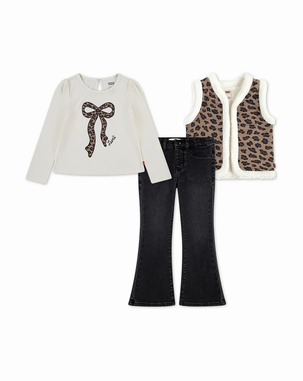 Little Girls 3-Piece Sherpa Vest, Top and Jeans Set