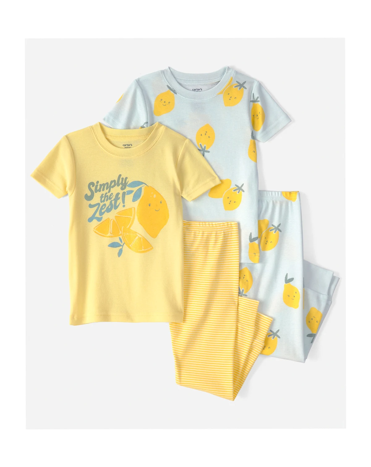 Girls' Toddler 2T-5T Lemon Print Top and Pajama Pants, 4-Piece Set