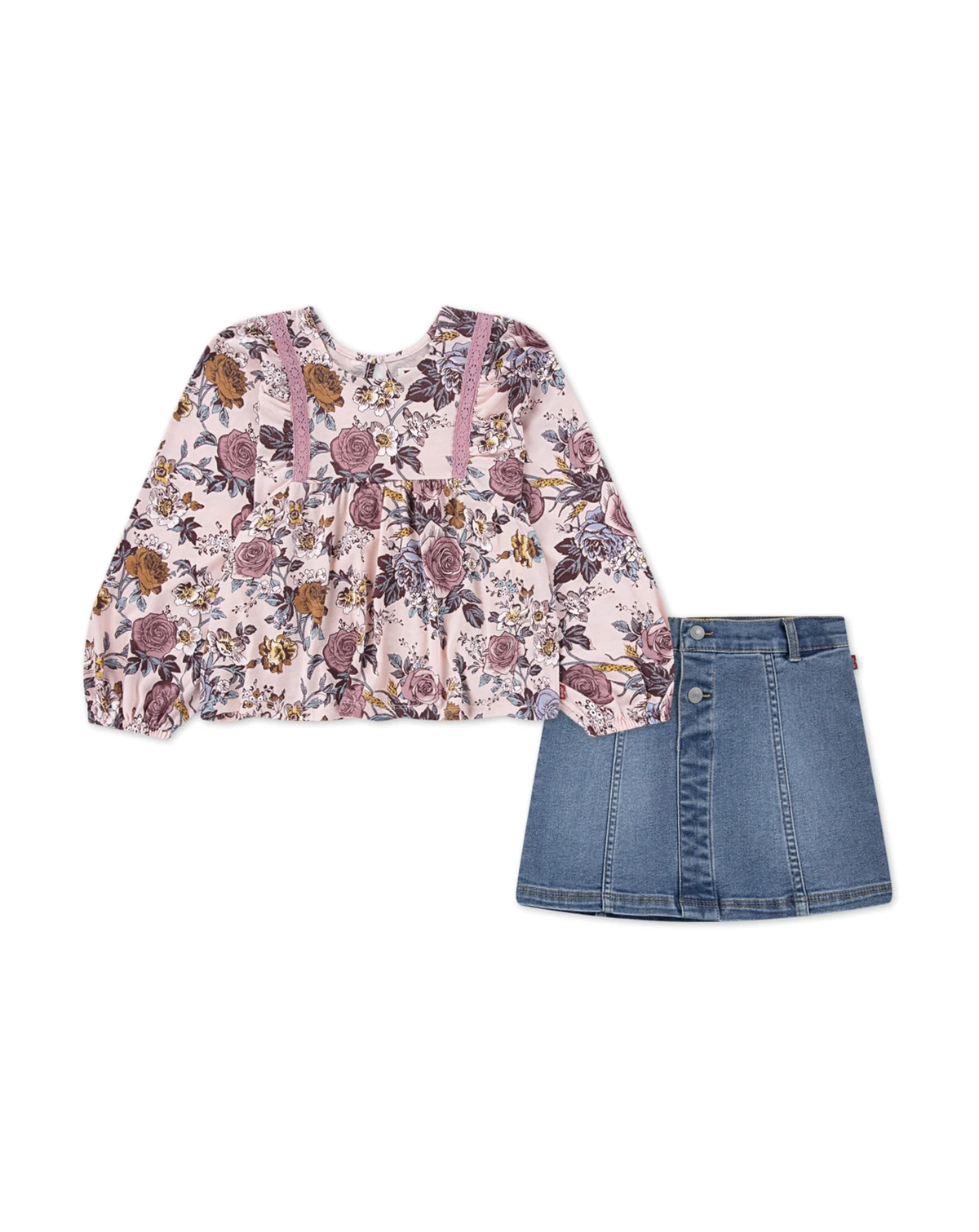 Toddler Girls 2-Piece Boho Top and Denim Skirt Set